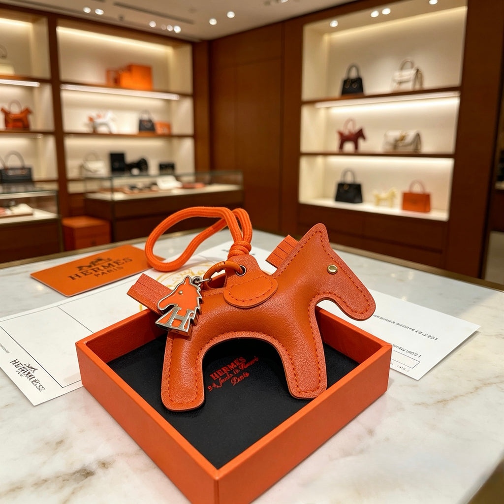 Hermès Tan and Orange Leather Horse Bag Charm - album image 1