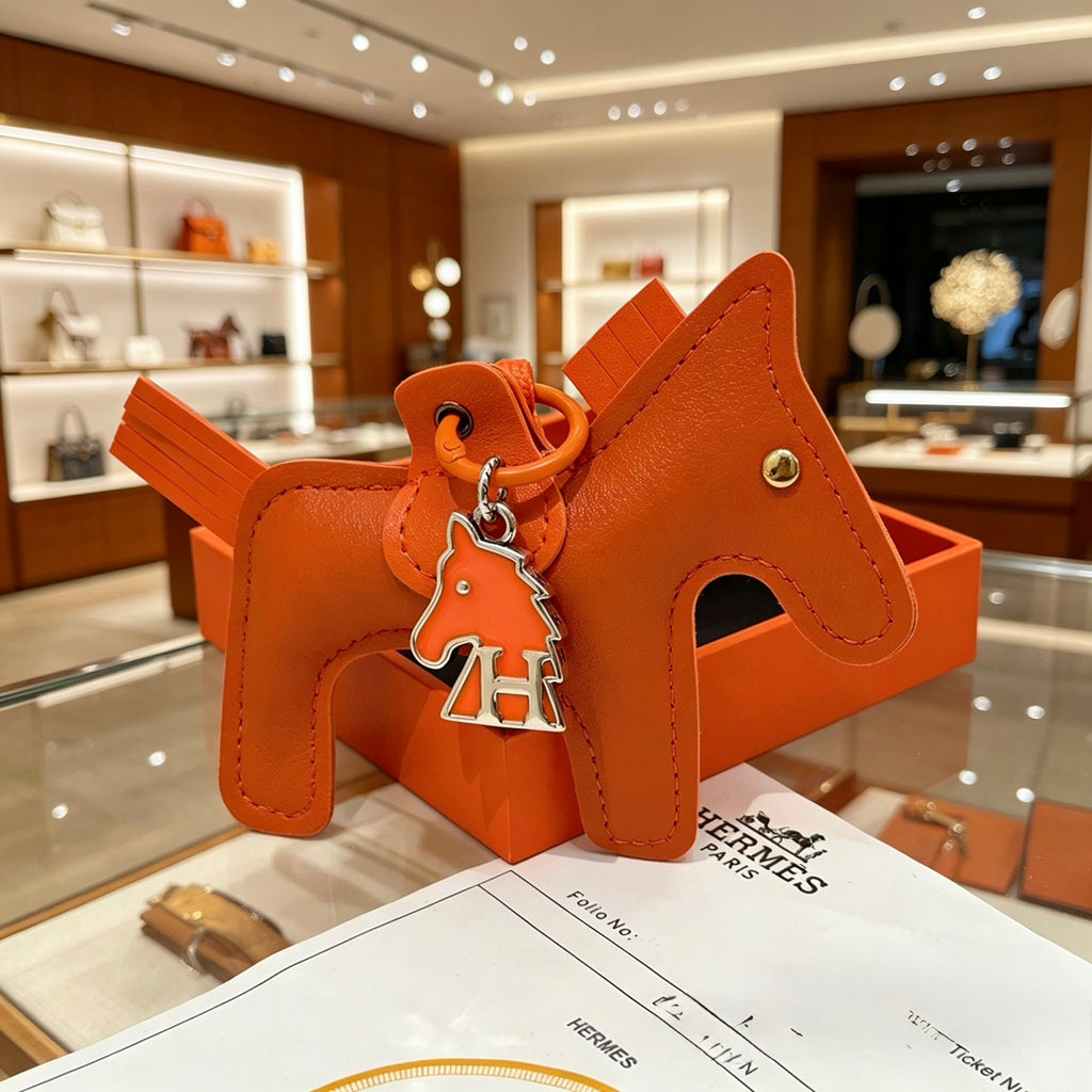 Hermès Tan and Orange Leather Horse Bag Charm - album image 3