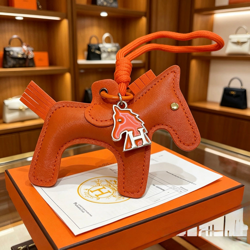 Hermès Tan and Orange Leather Horse Bag Charm - album image 2
