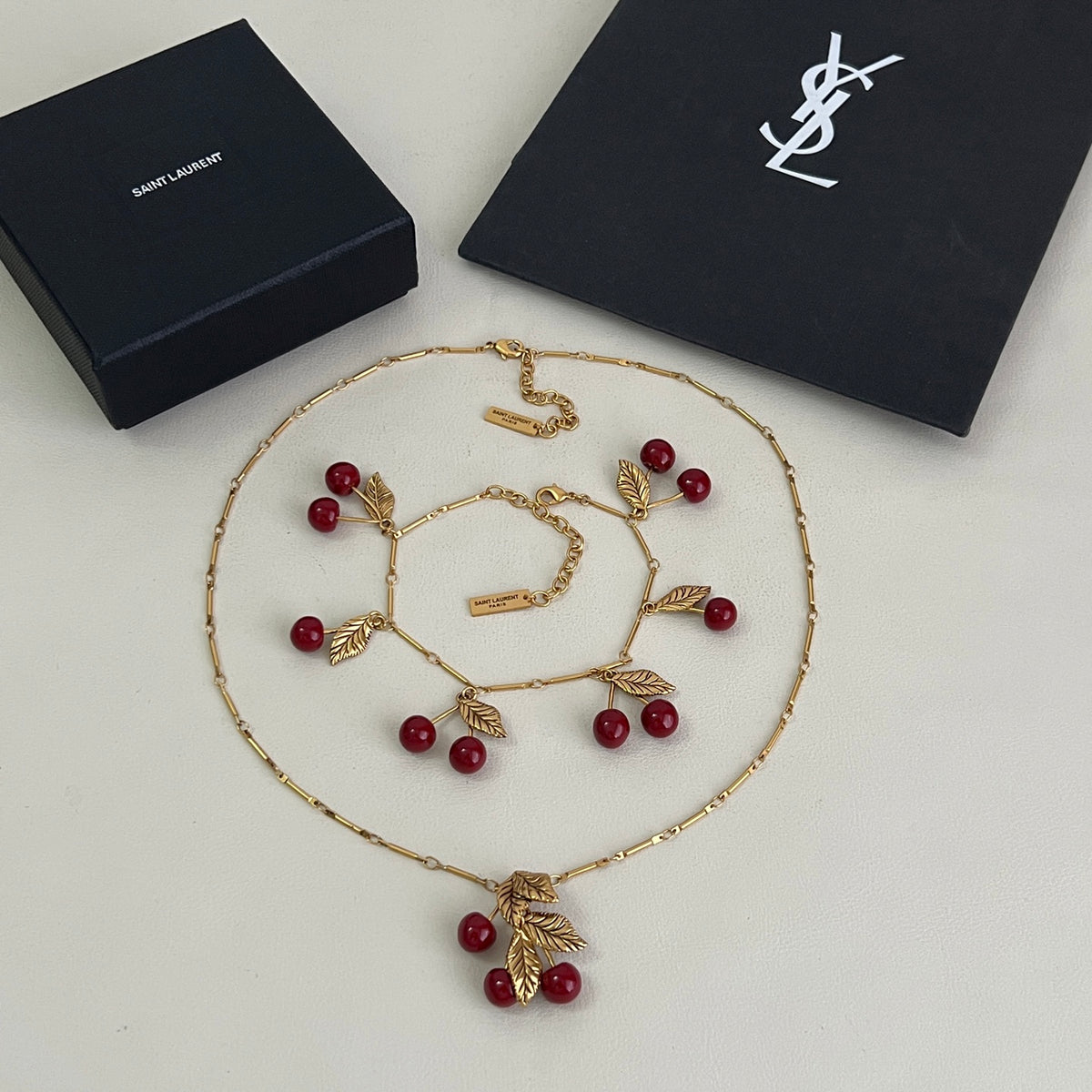 Saint Laurent Antique Gold-Tone Red Accent Bracelet - album image 6