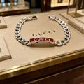 Gucci Silver-Tone Plaque Chain Bracelet with Red Detail - album image 1