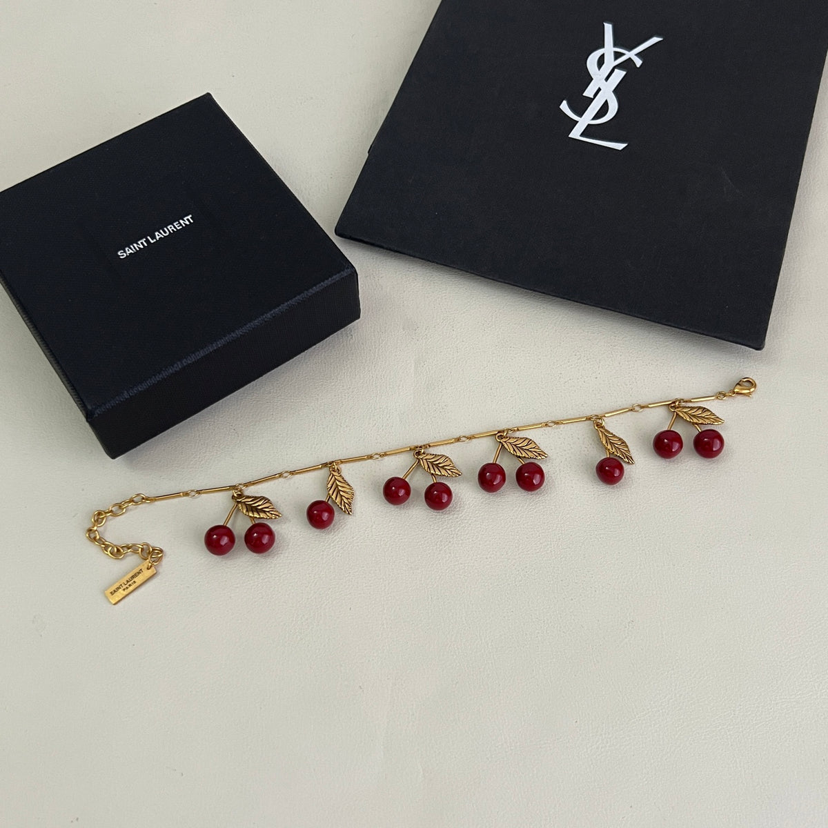 Saint Laurent Antique Gold-Tone Red Accent Bracelet - album image 7