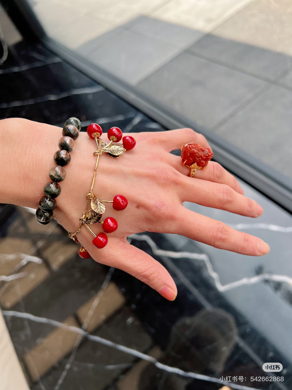 Saint Laurent Antique Gold-Tone Red Accent Bracelet - album image 3