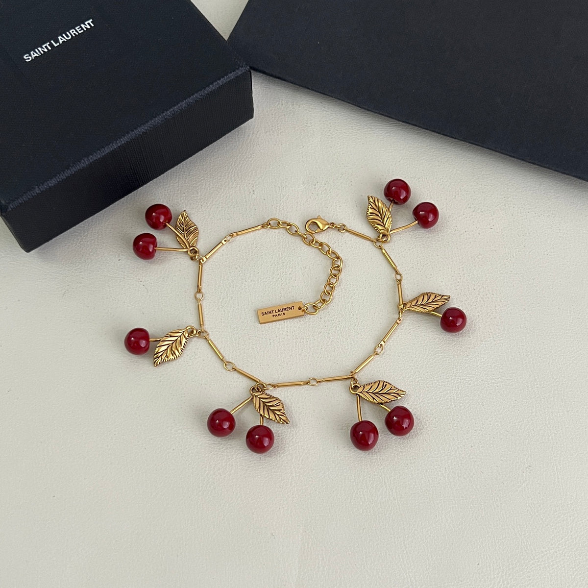 Saint Laurent Antique Gold-Tone Red Accent Bracelet - album image 5