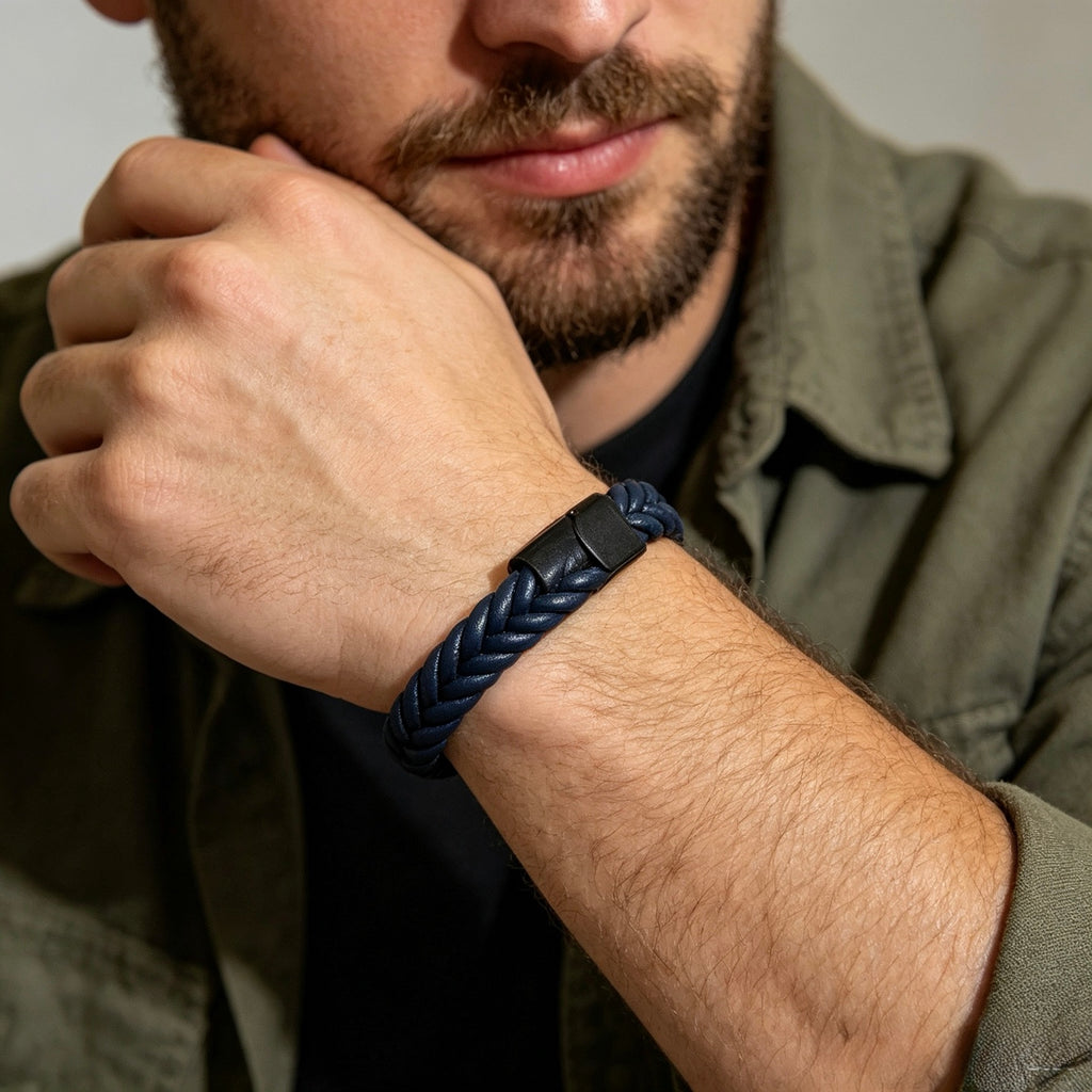 Hermès Navy Braided Leather Bracelet - album image 8