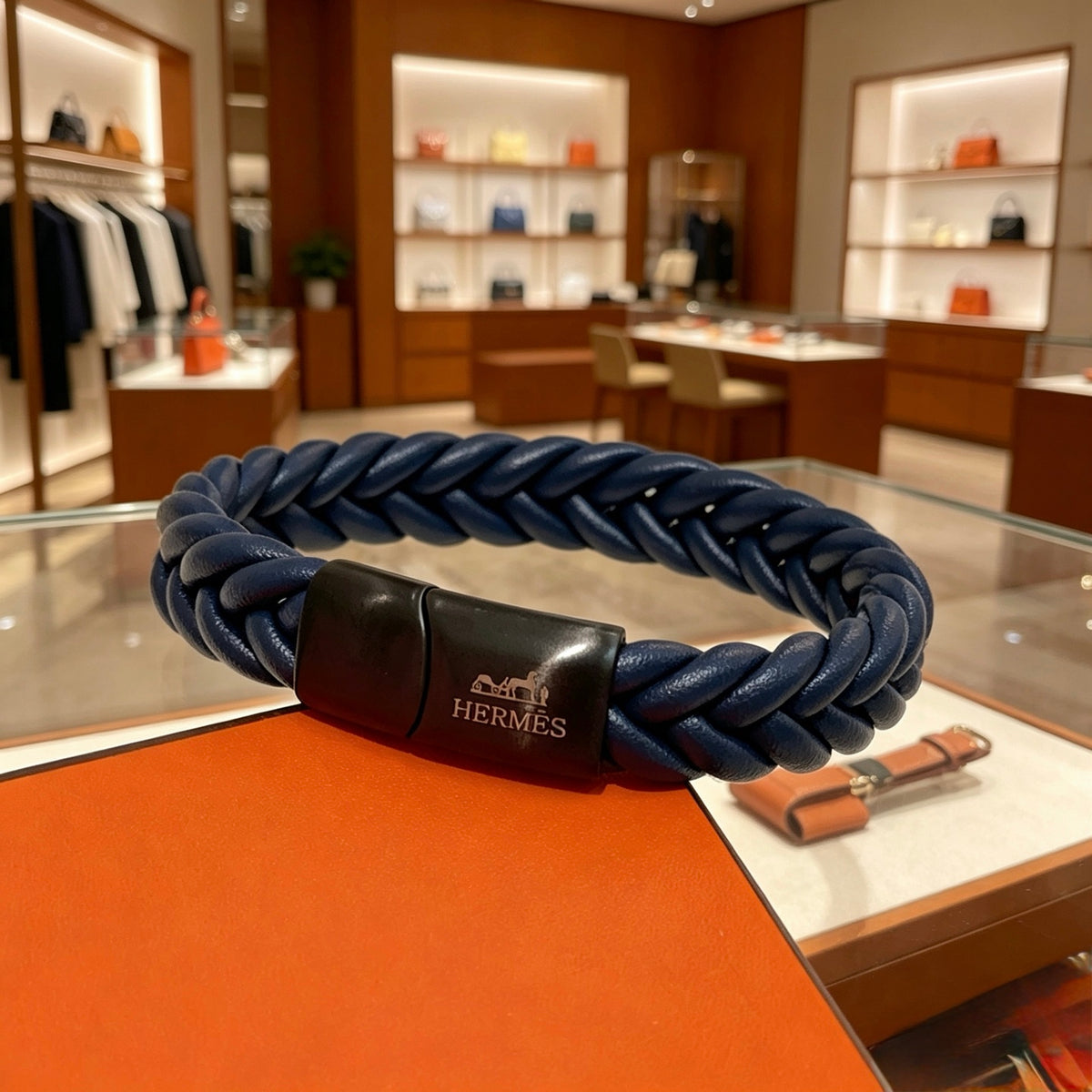 Hermès Navy Braided Leather Bracelet - album image 7