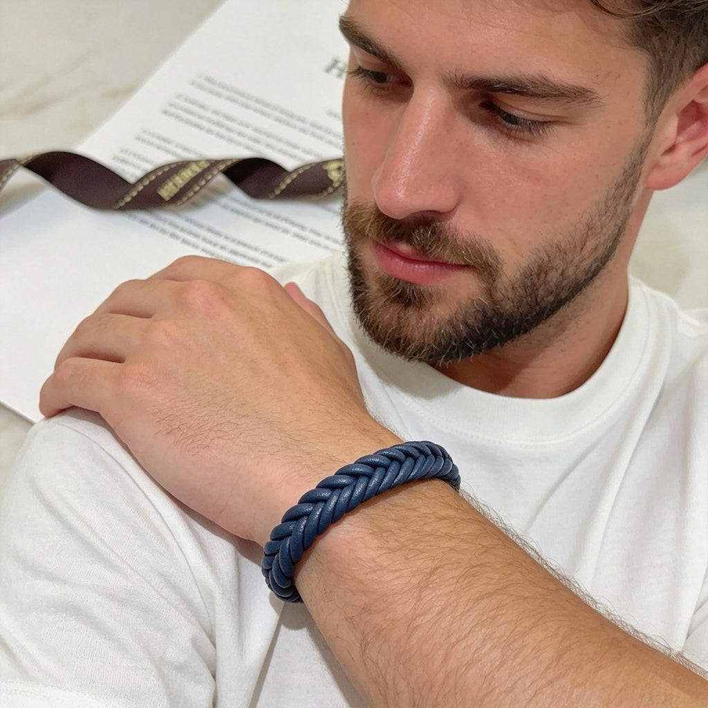 Hermès Navy Braided Leather Bracelet - album image 3