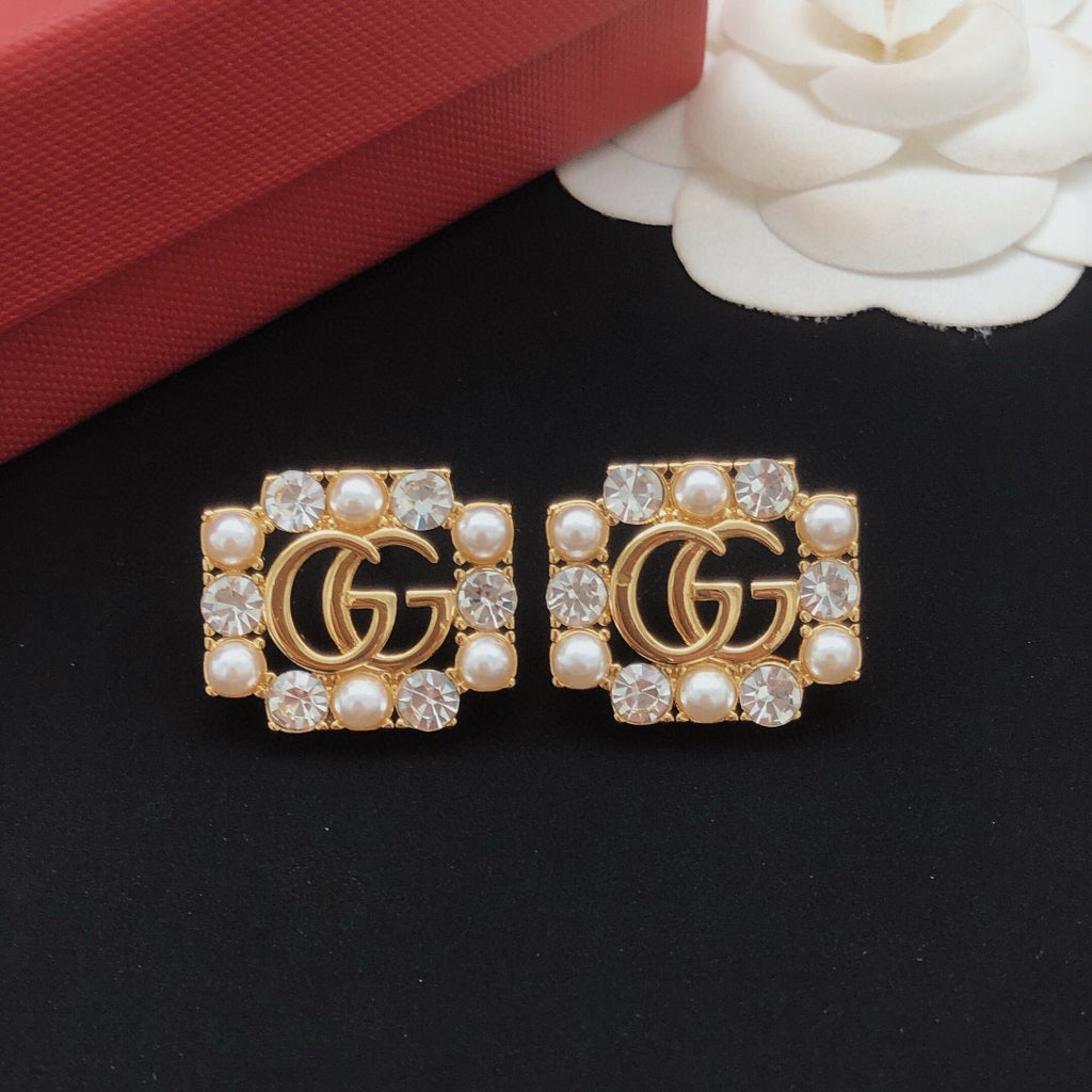 Gucci Pearl Square Crystal Accent Earrings - album image 7