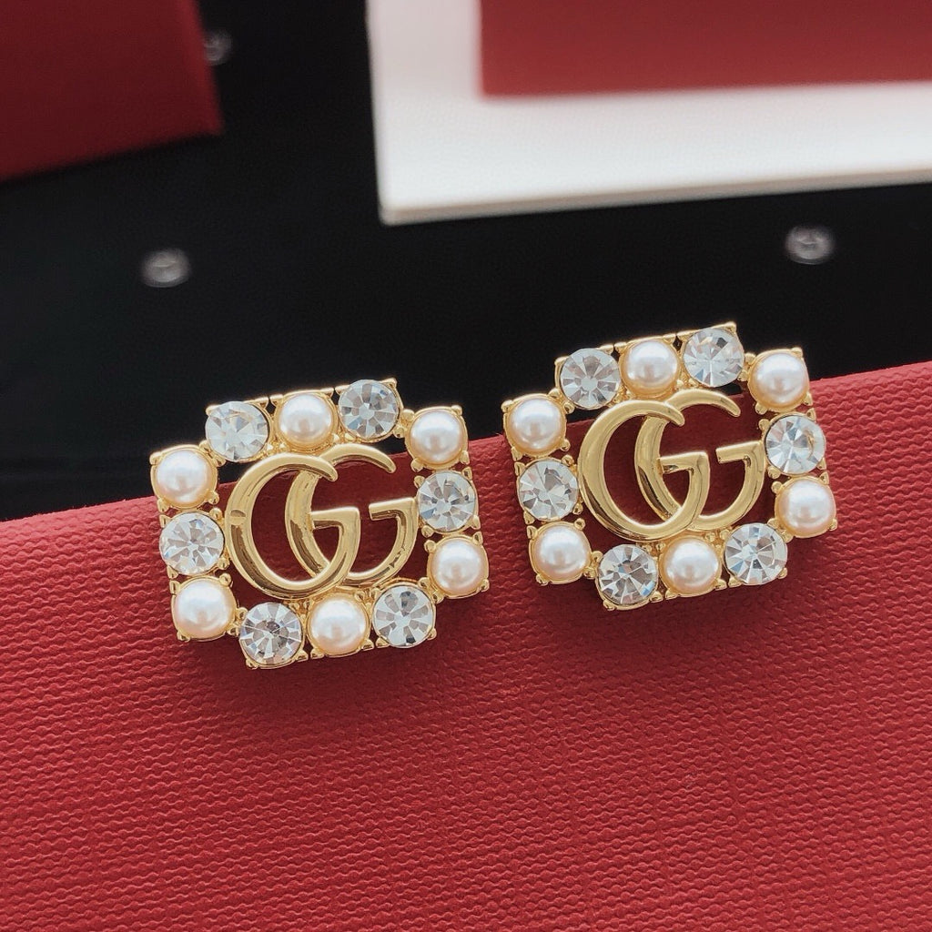 Gucci Pearl Square Crystal Accent Earrings - album image 1