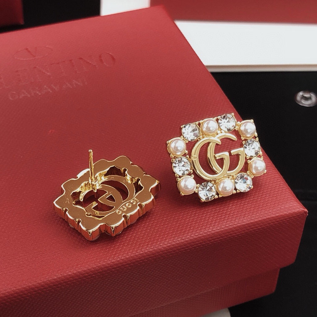 Gucci Pearl Square Crystal Accent Earrings - album image 6