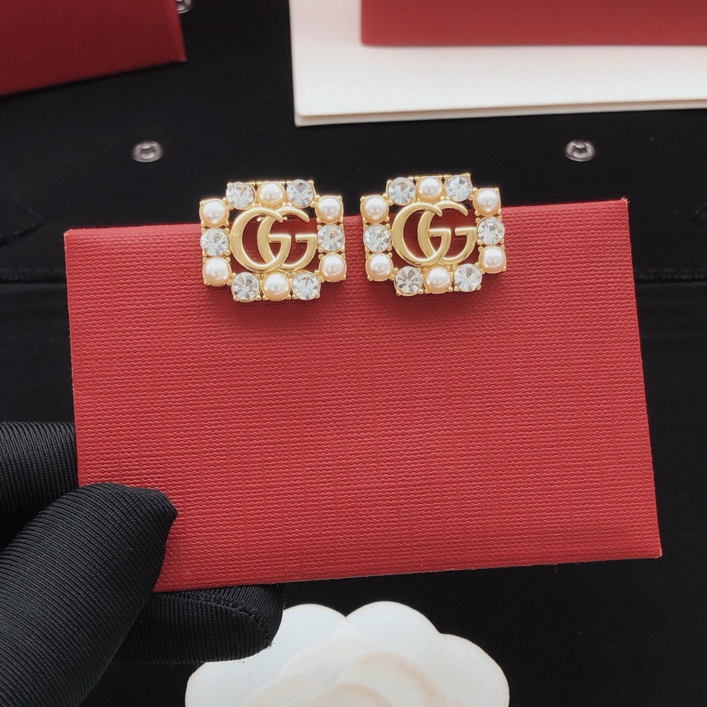 Gucci Pearl Square Crystal Accent Earrings - album image 3