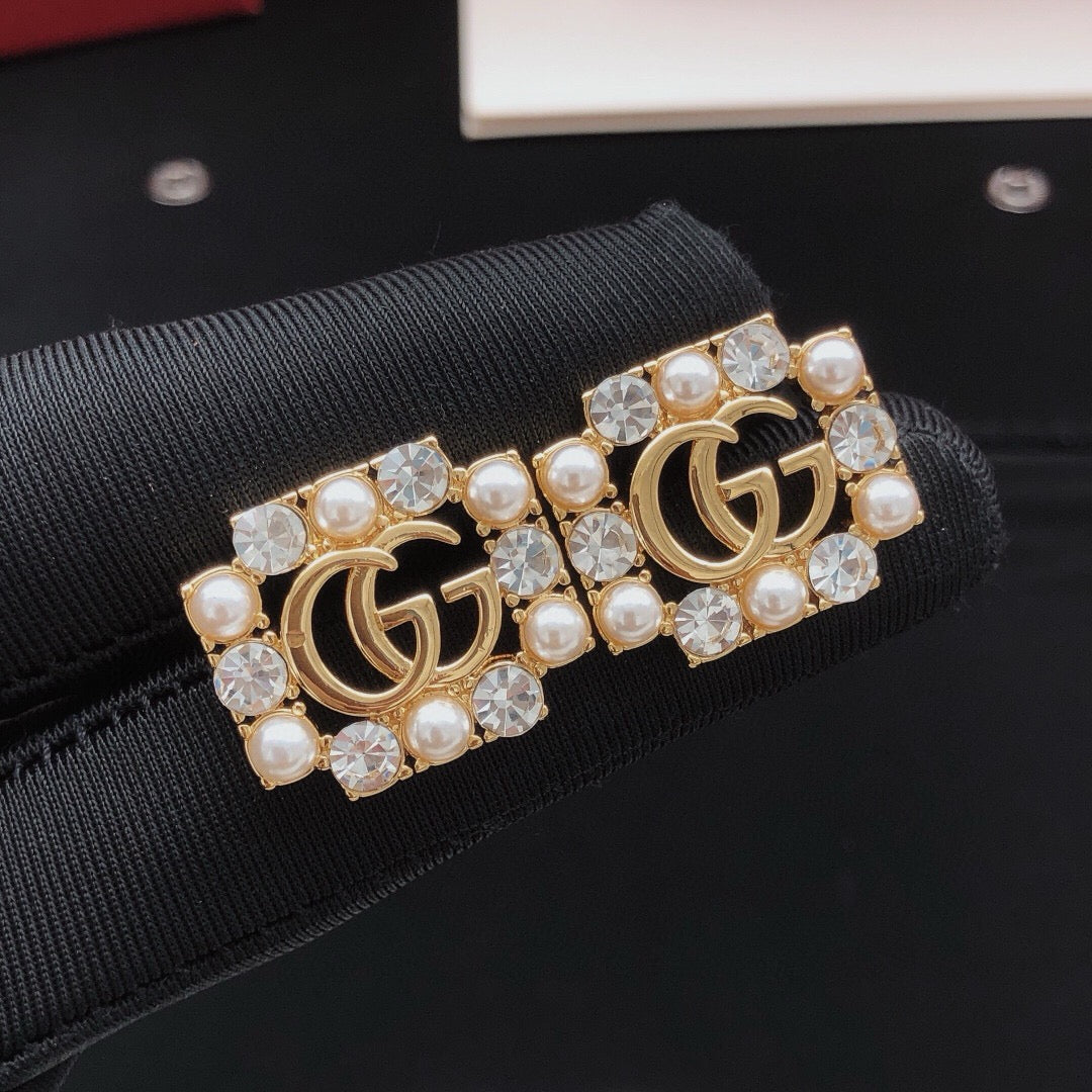 Gucci Pearl Square Crystal Accent Earrings - album image 2