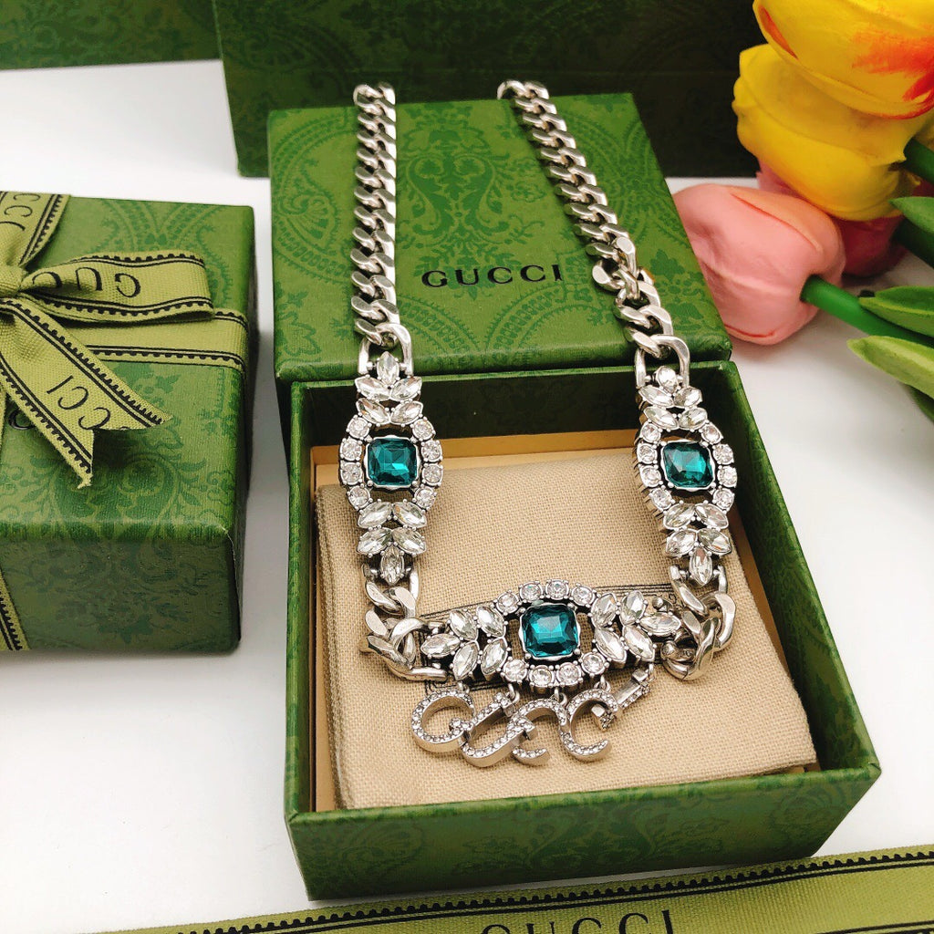 Gucci Interlocking G Blue Marquise Crystal Accent Necklace - album image 2