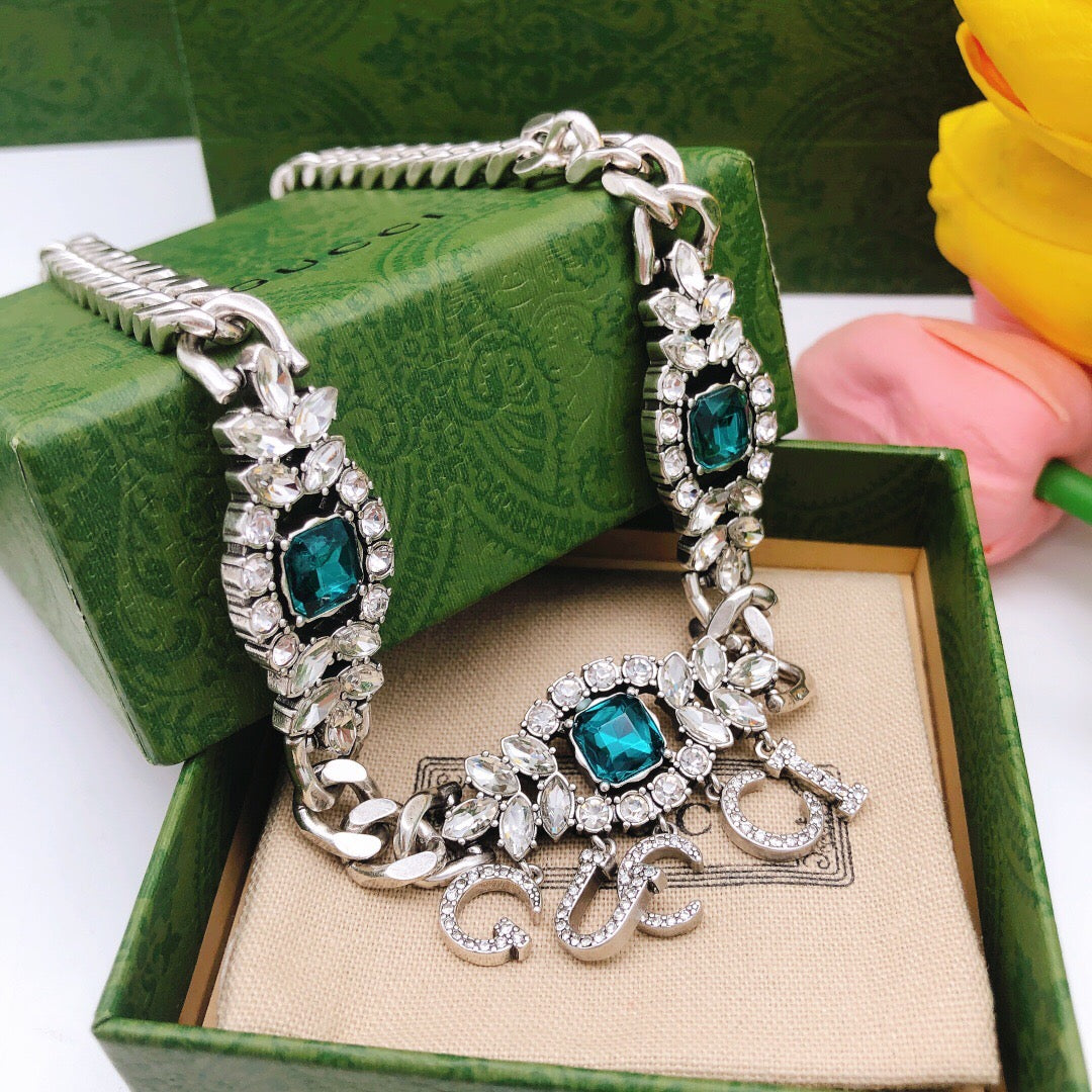 Gucci Interlocking G Blue Marquise Crystal Accent Necklace - album image 4