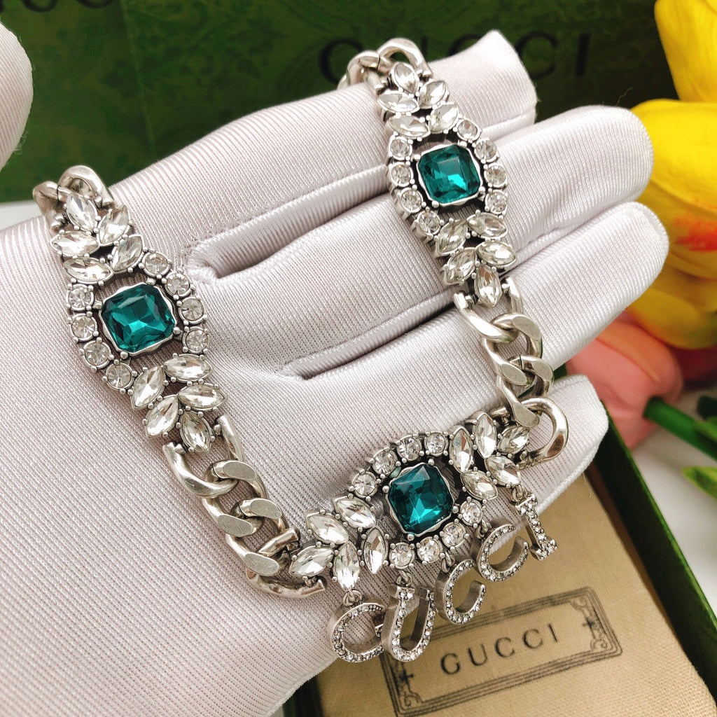 Gucci Interlocking G Blue Marquise Crystal Accent Necklace - album image 5