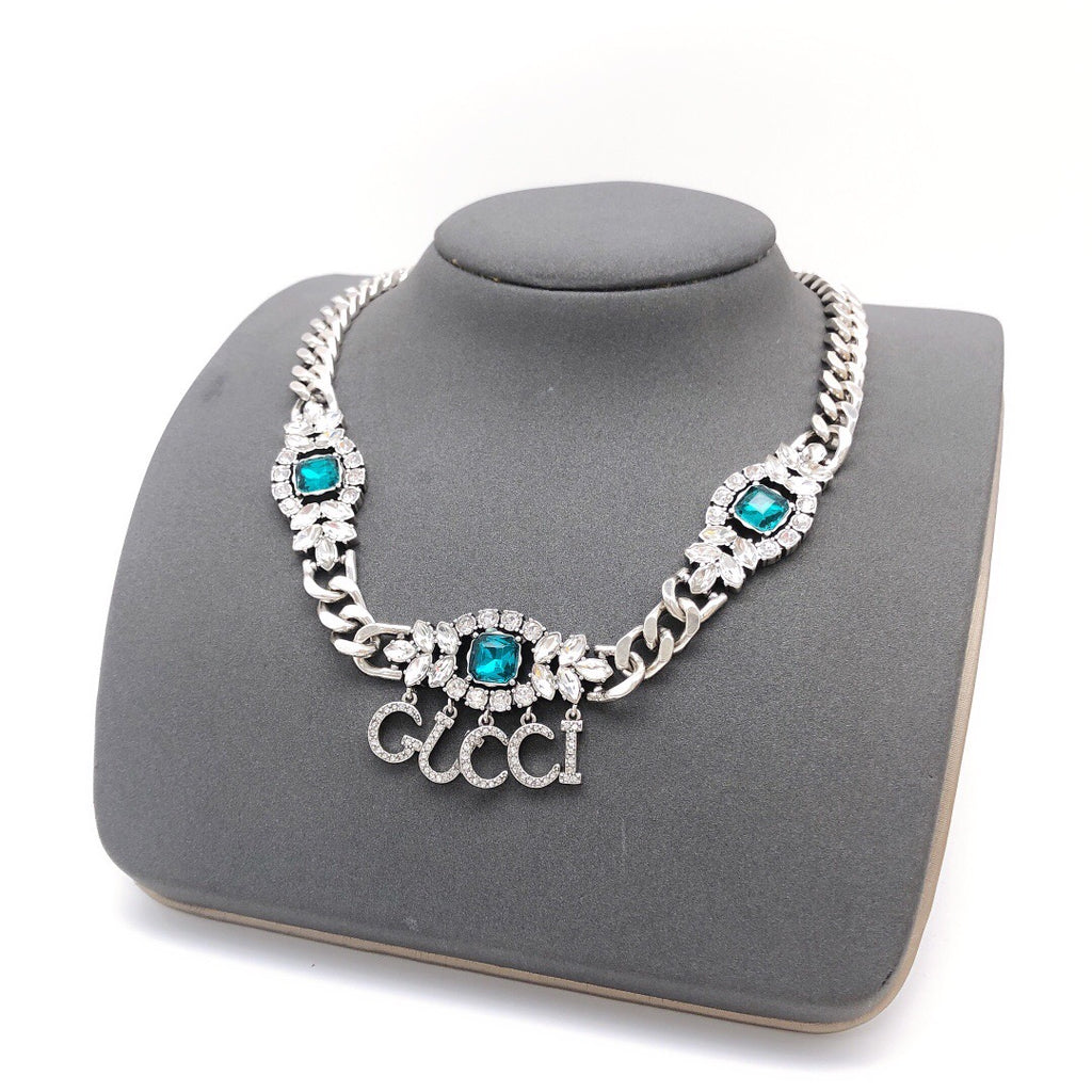 Gucci Interlocking G Blue Marquise Crystal Accent Necklace - album image 1