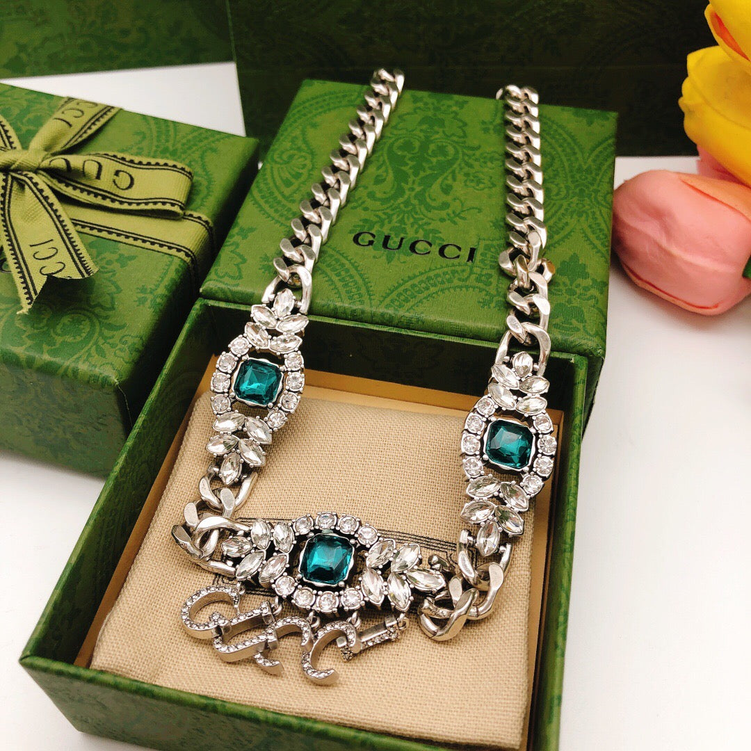 Gucci Interlocking G Blue Marquise Crystal Accent Necklace - album image 3