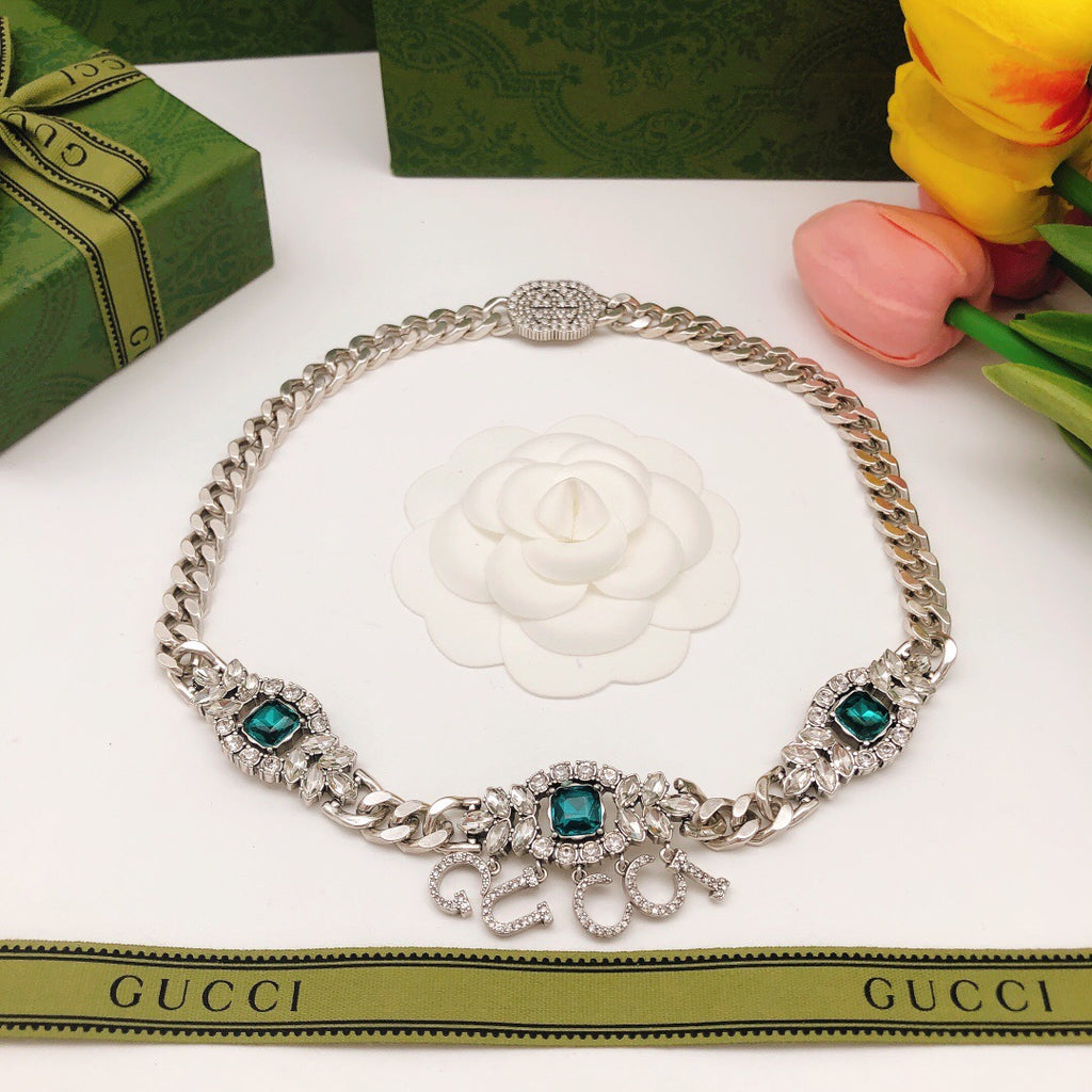 Gucci Interlocking G Blue Marquise Crystal Accent Necklace - album image 6