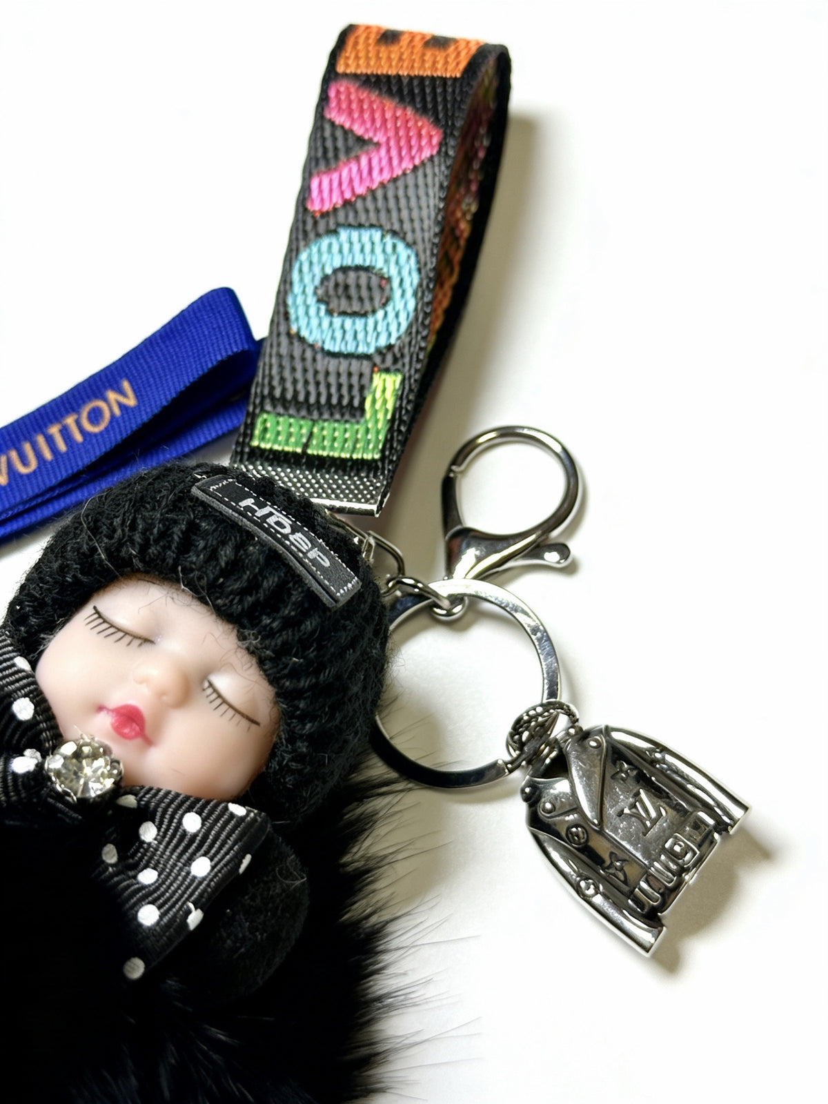 Louis Vuitton Black Furry Ball Keychain with Multicolor Loop - album image 2