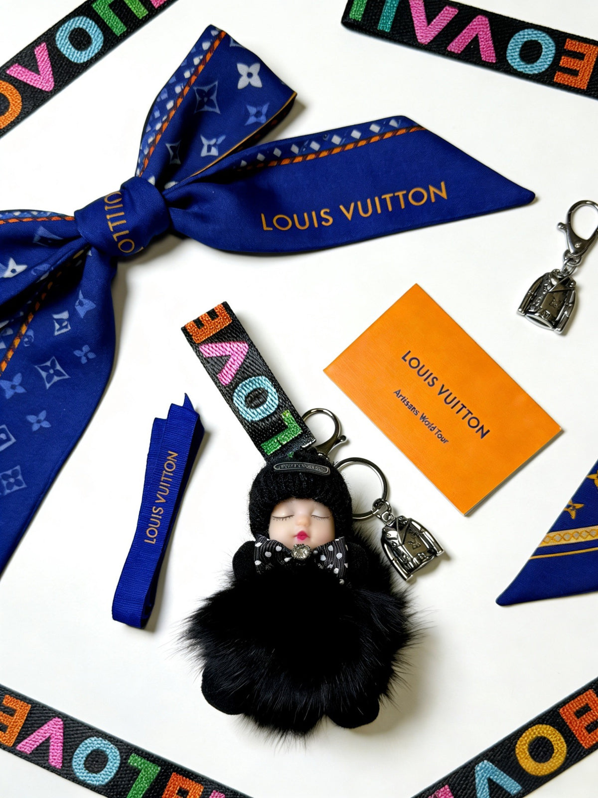Louis Vuitton Black Furry Ball Keychain with Multicolor Loop - album image 6