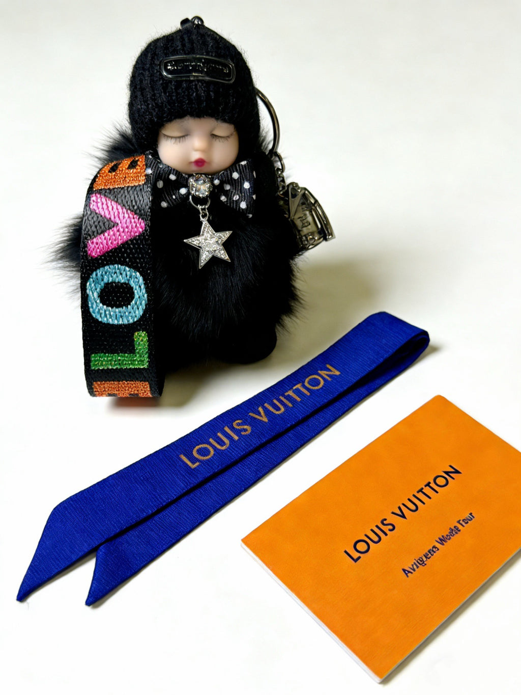 Louis Vuitton Black Furry Ball Keychain with Multicolor Loop - album image 7