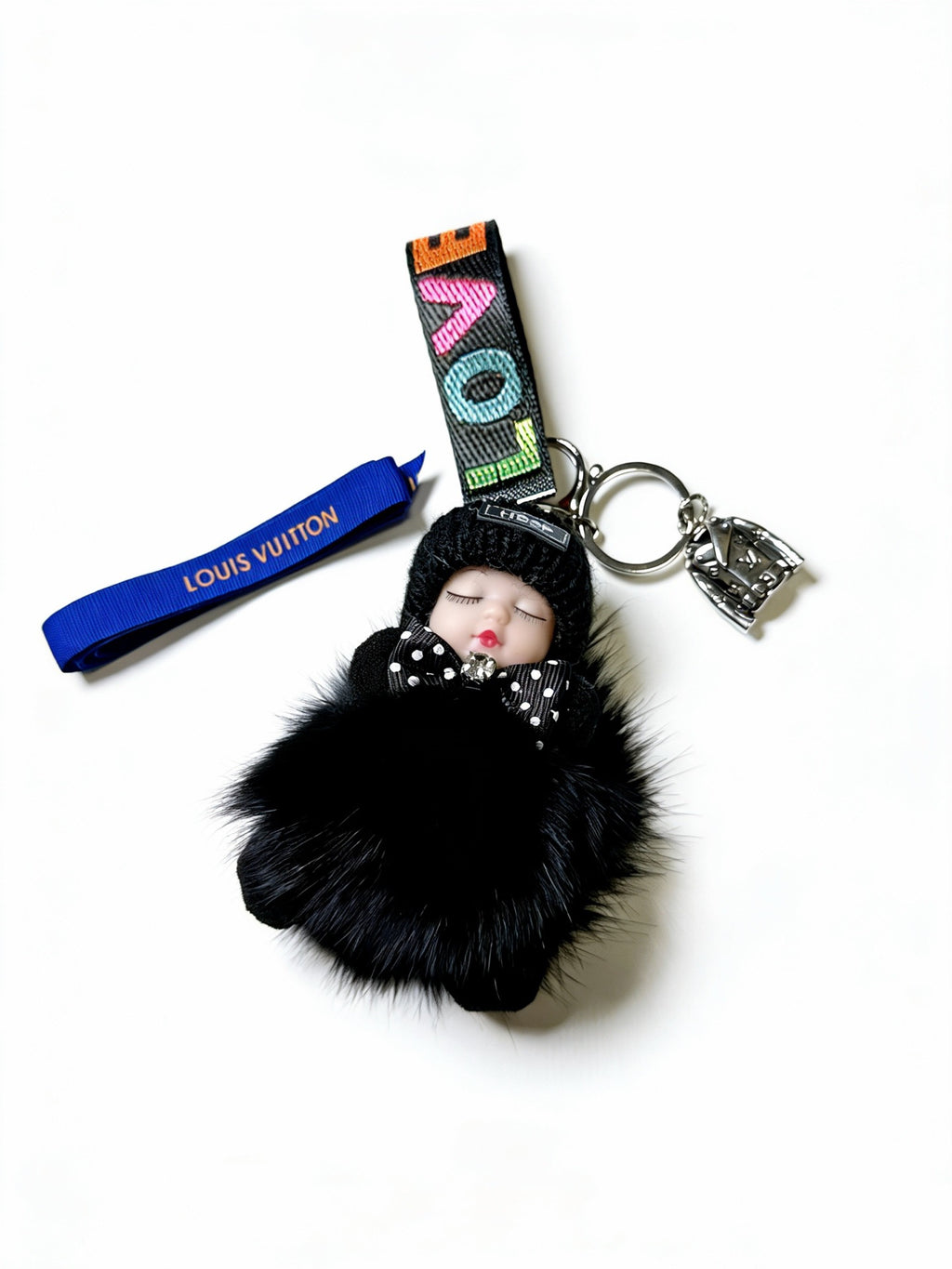 Louis Vuitton Black Furry Ball Keychain with Multicolor Loop - album image 5