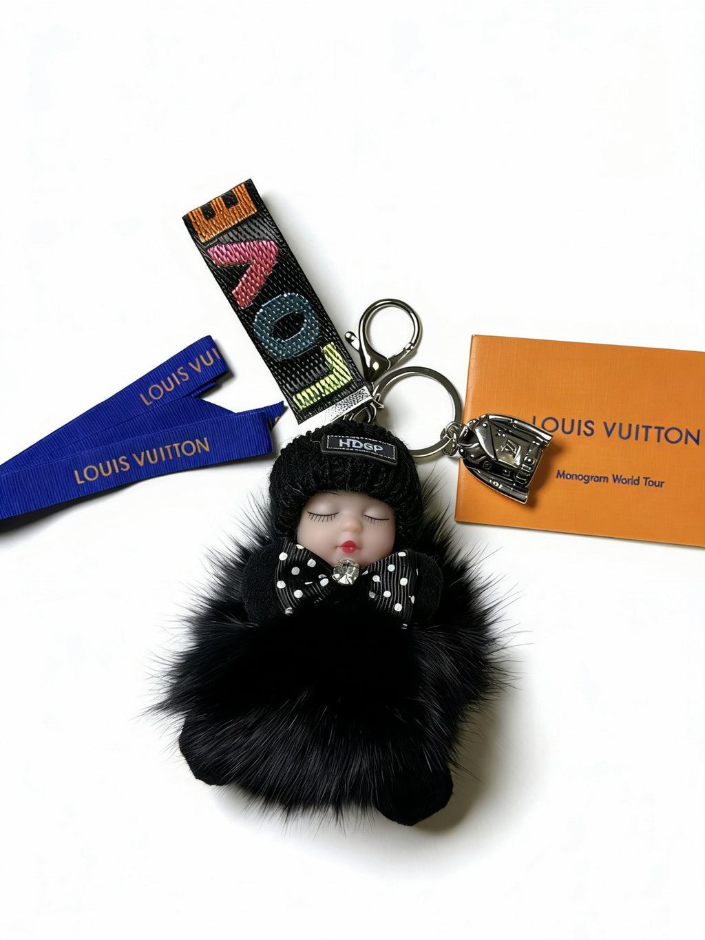 Louis Vuitton Black Furry Ball Keychain with Multicolor Loop - album image 4