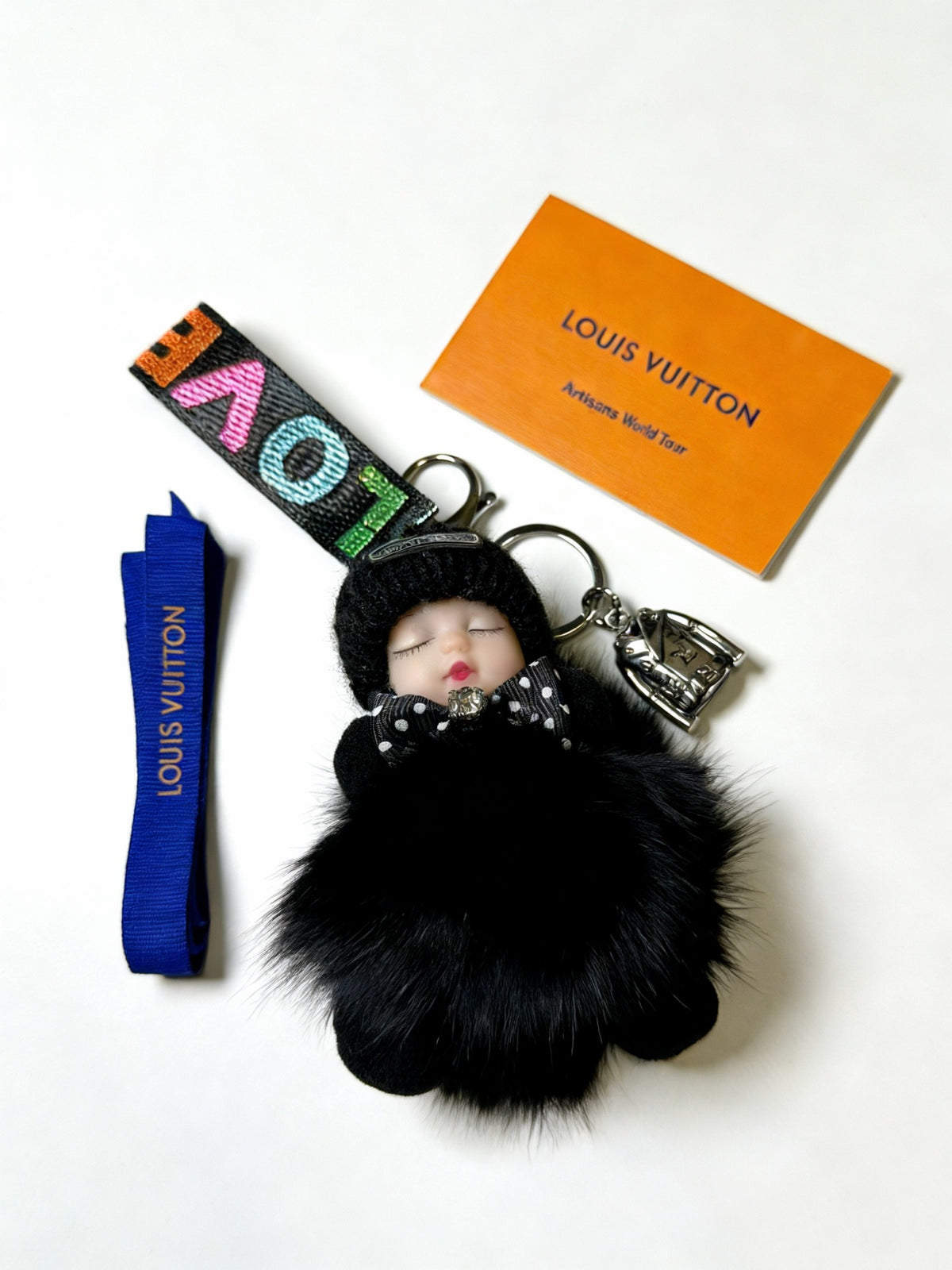 Louis Vuitton Black Furry Ball Keychain with Multicolor Loop - album image 3