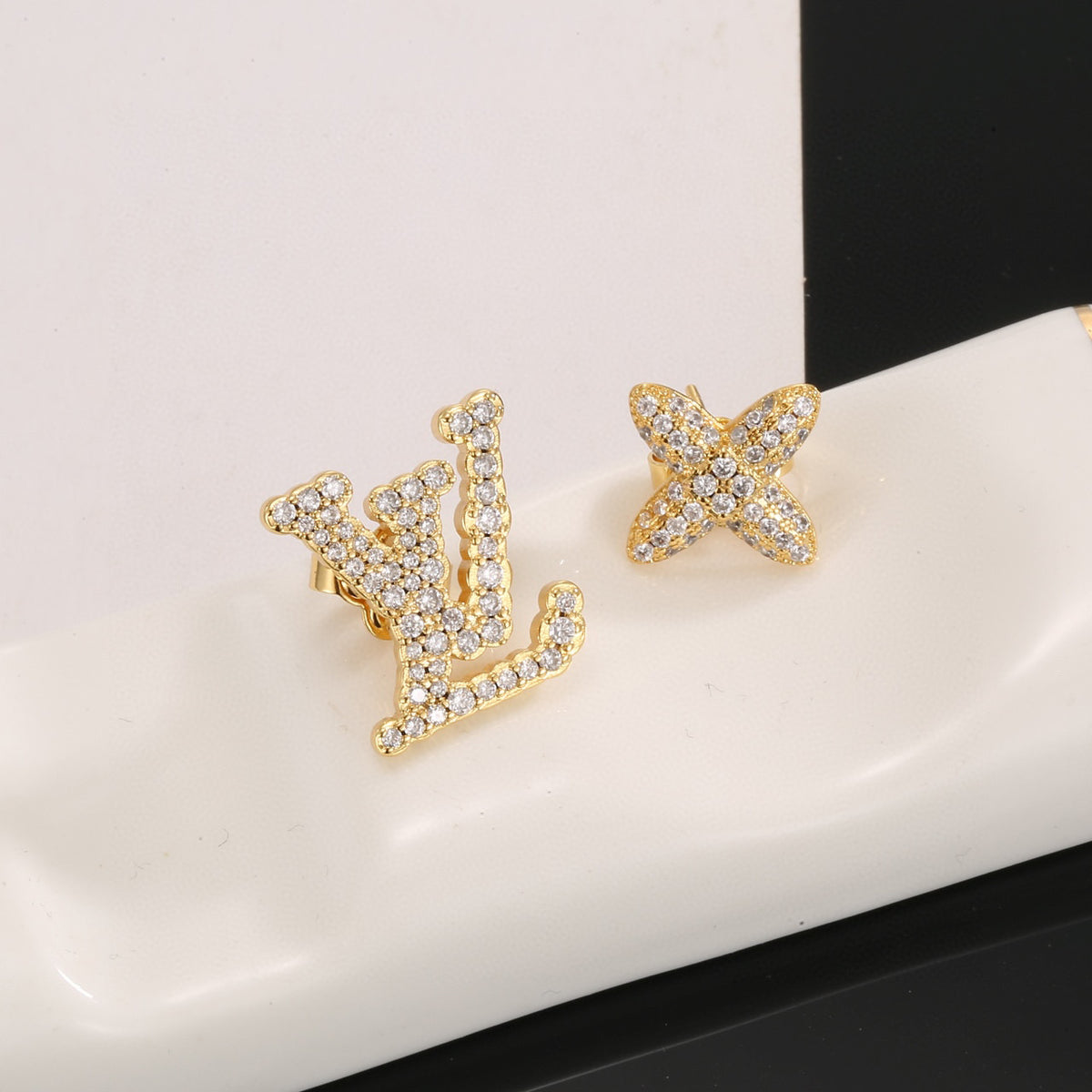 Louis Vuitton Gold-Tone LV and Flower Stud Earrings - album image 6