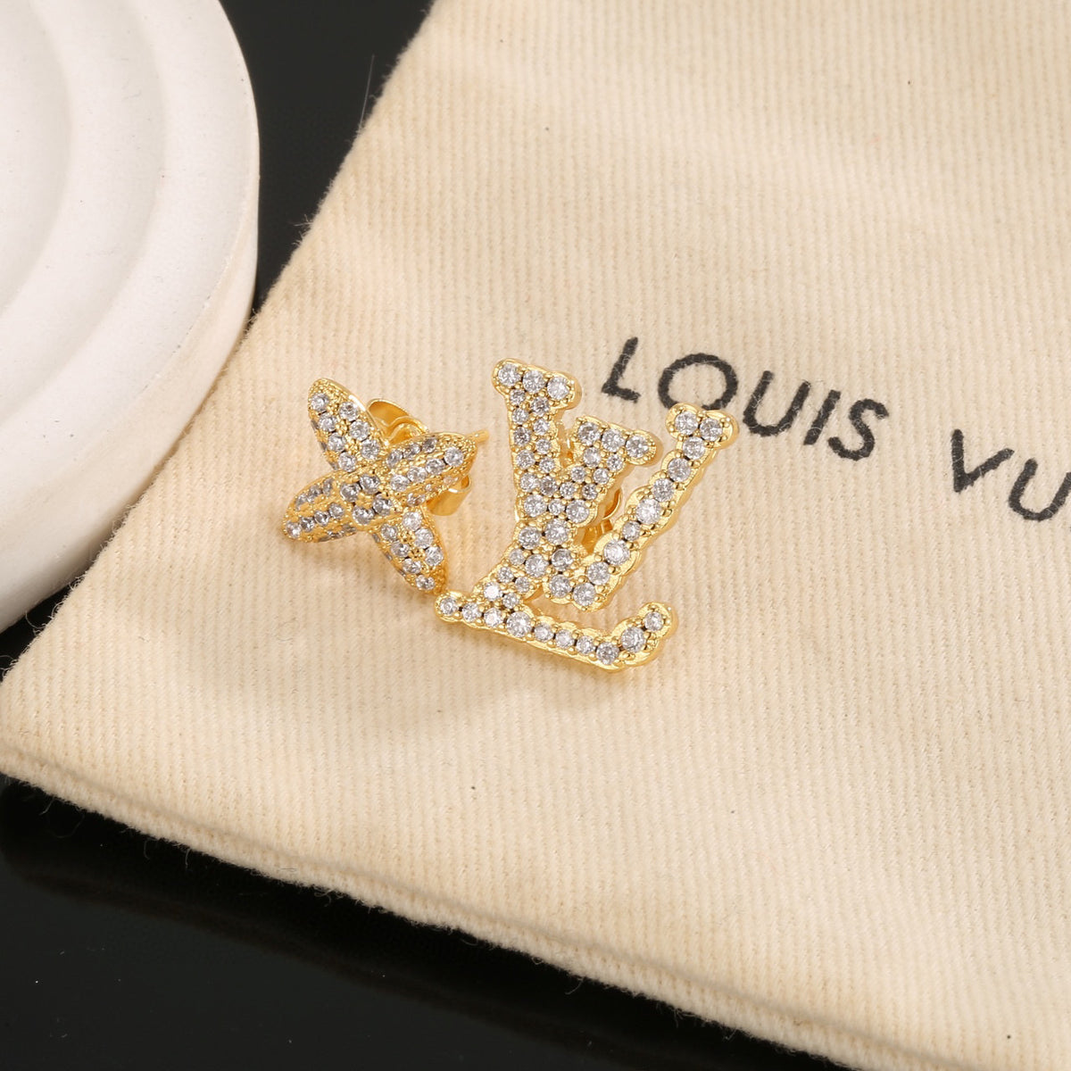 Louis Vuitton Gold-Tone LV and Flower Stud Earrings - album image 2