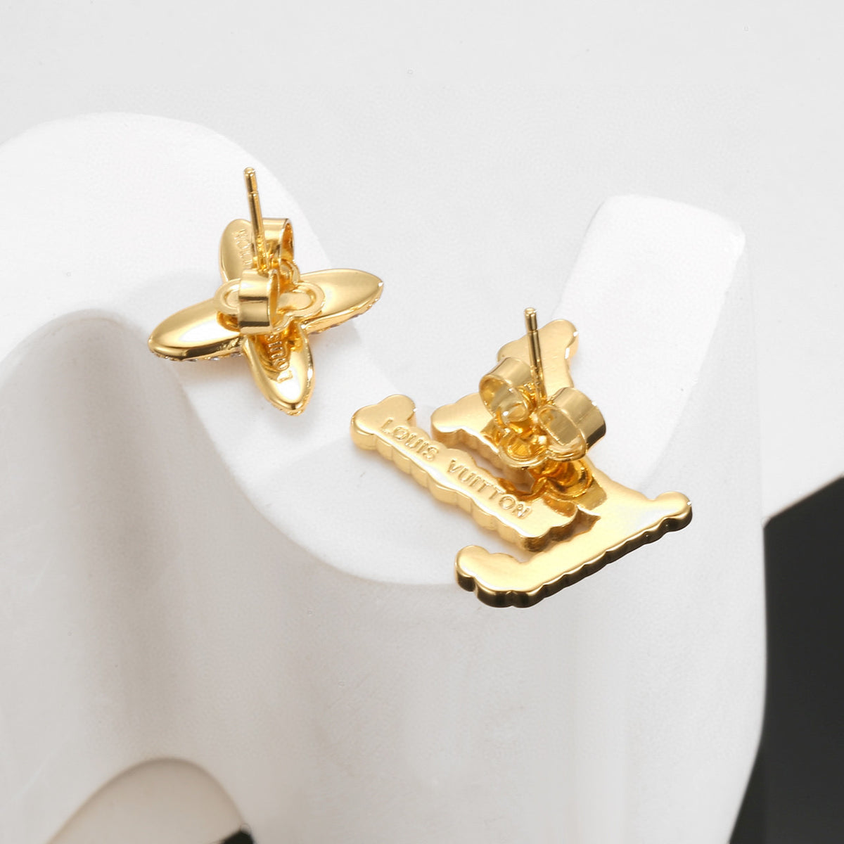 Louis Vuitton Gold-Tone LV and Flower Stud Earrings - album image 5