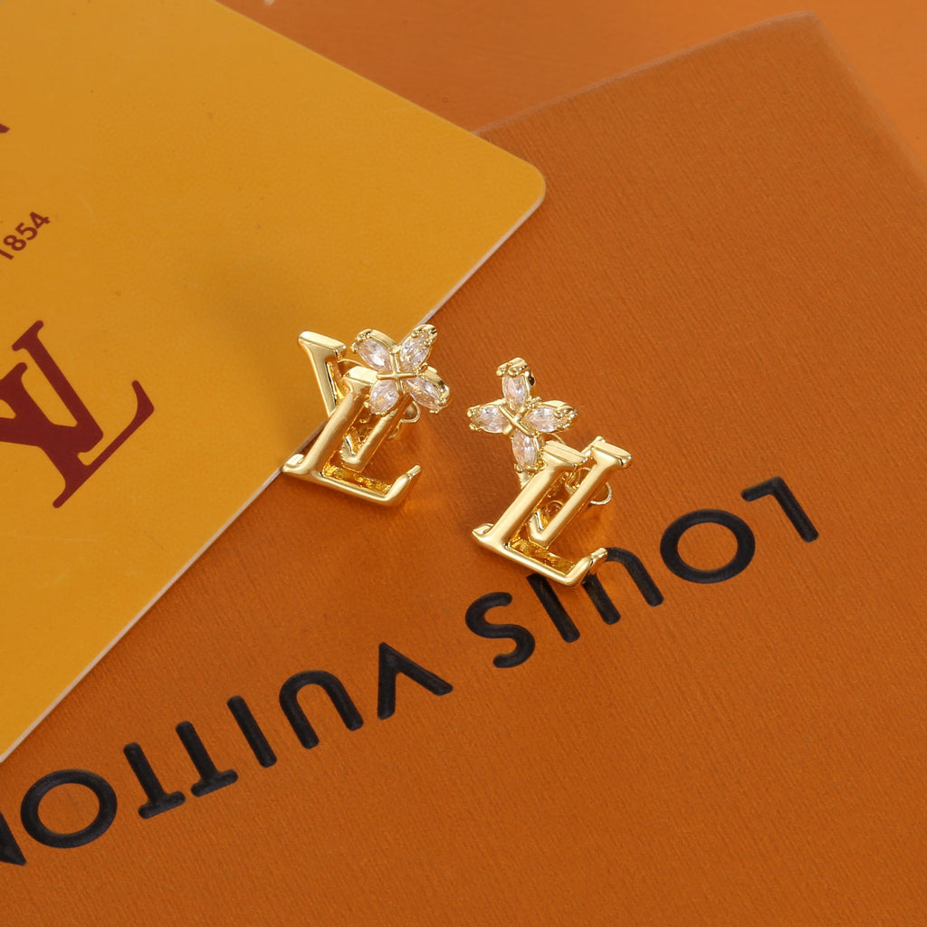 Louis Vuitton Gold-Tone LV and Flower Stud Earrings - album image 1