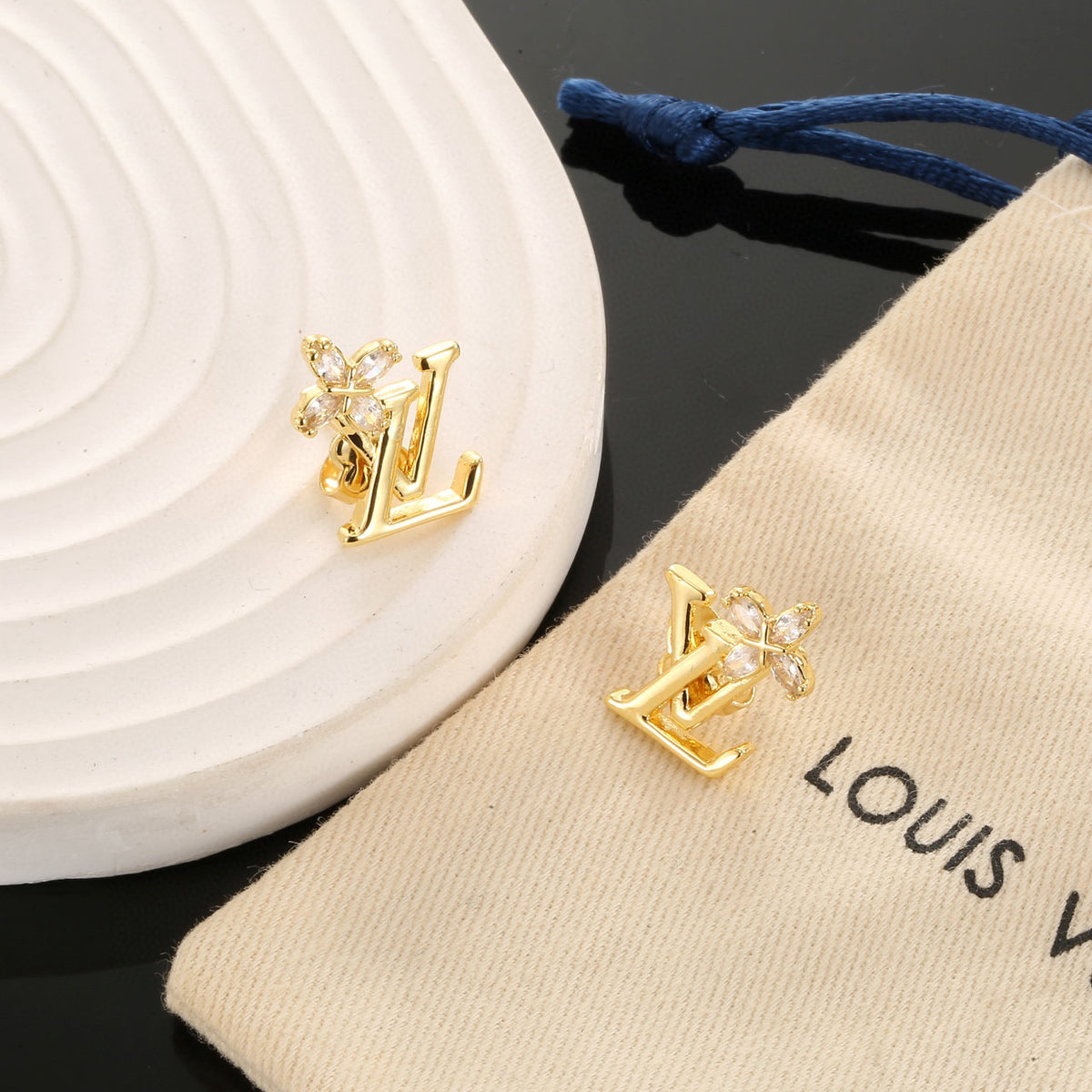 Louis Vuitton Gold-Tone LV and Flower Stud Earrings - album image 4