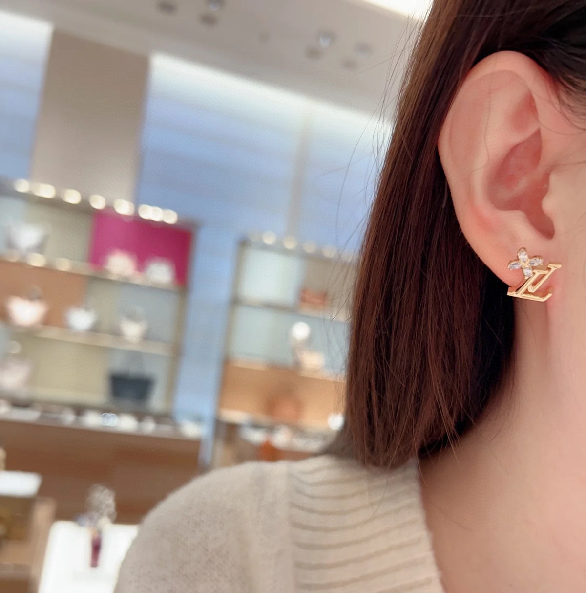 Louis Vuitton Gold-Tone LV and Flower Stud Earrings - album image 3