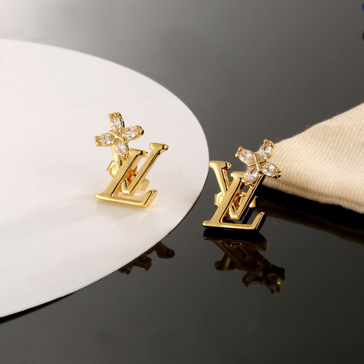 Louis Vuitton Gold-Tone LV and Flower Stud Earrings - album image 7