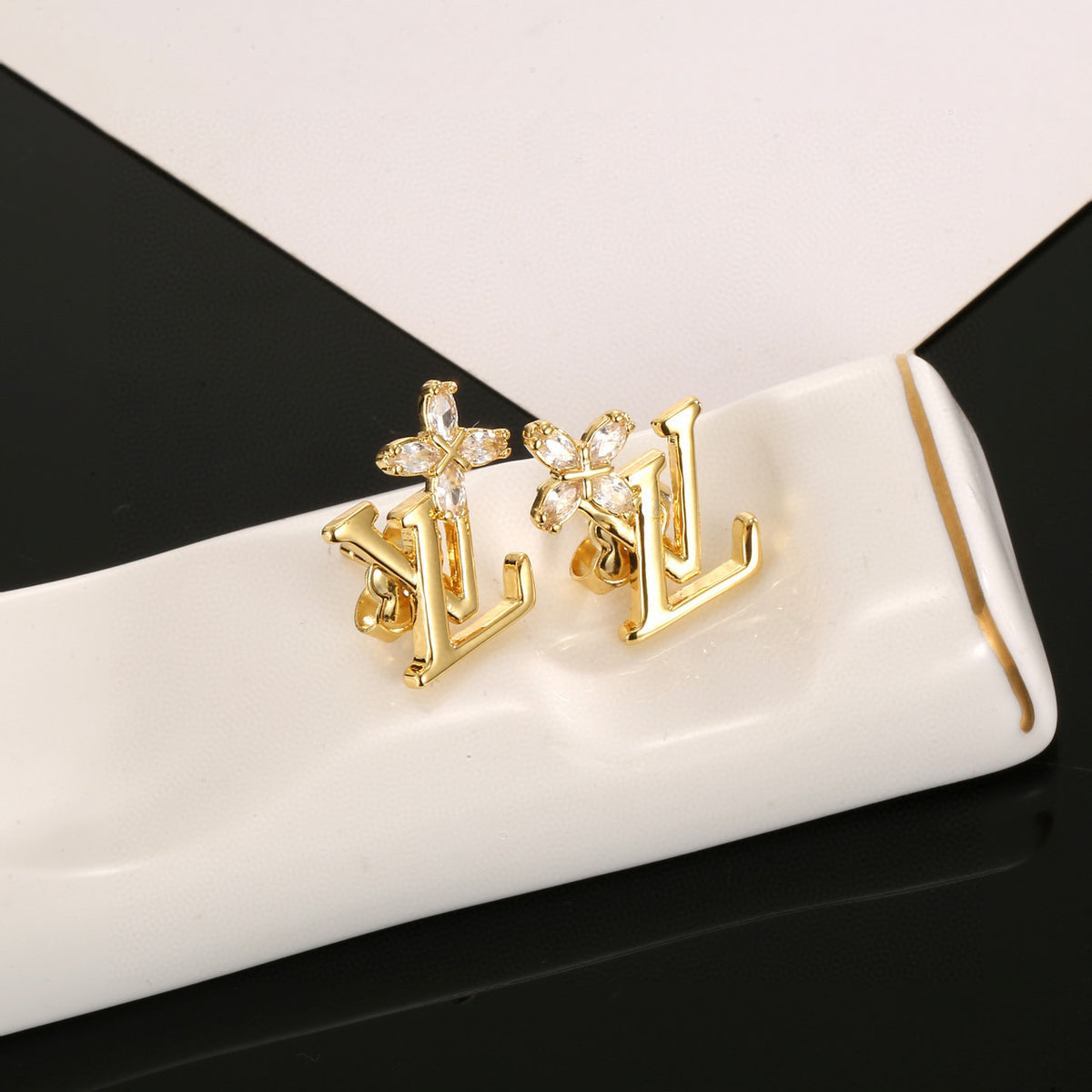 Louis Vuitton Gold-Tone LV and Flower Stud Earrings - album image 6