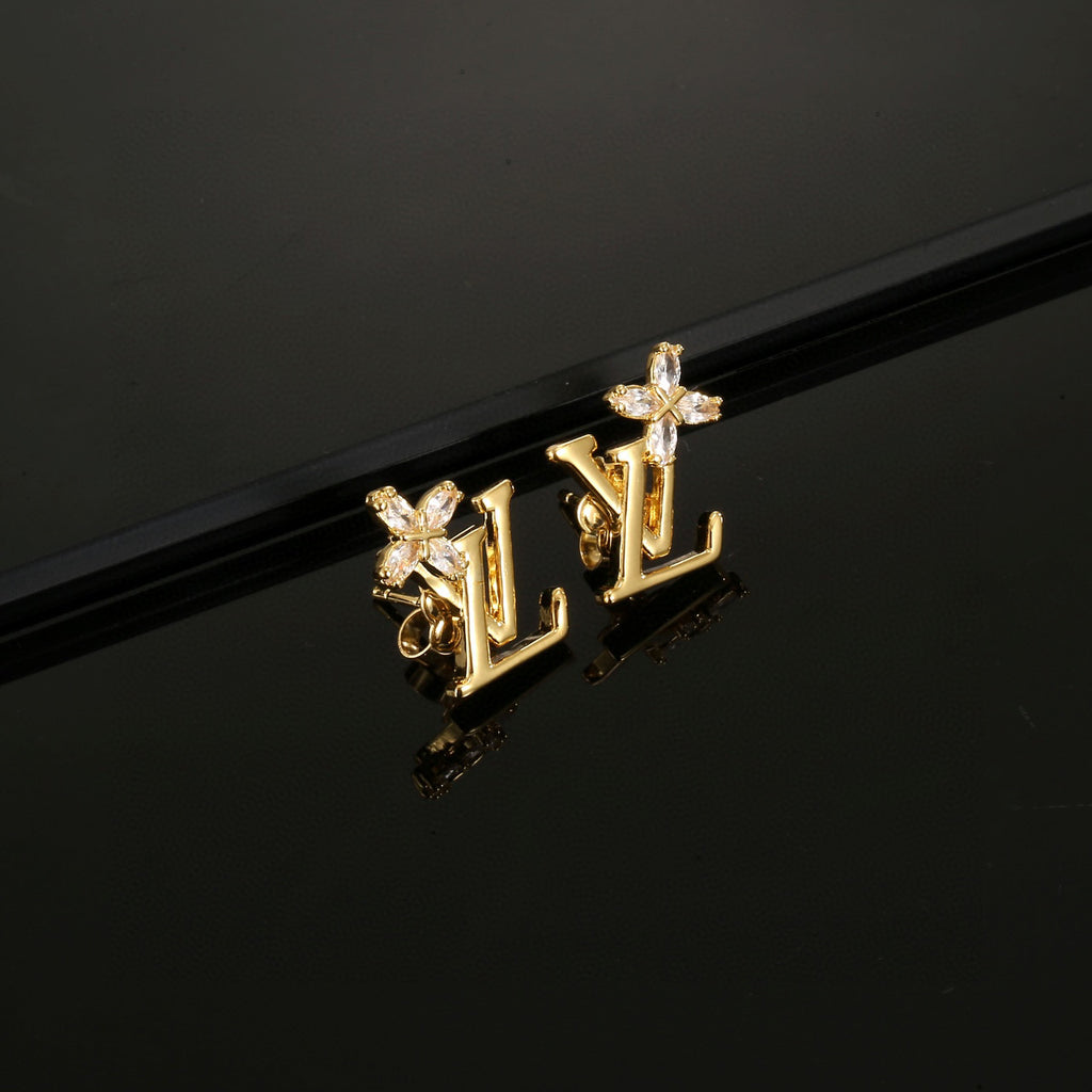Louis Vuitton Gold-Tone LV and Flower Stud Earrings - album image 2