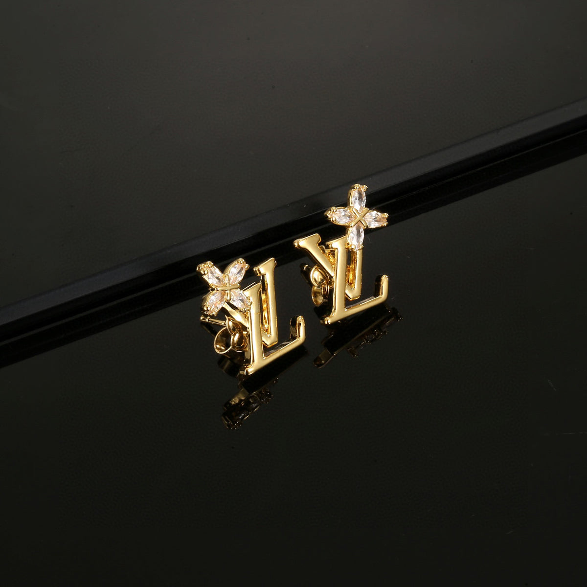 Louis Vuitton Gold-Tone LV and Flower Stud Earrings - album image 2