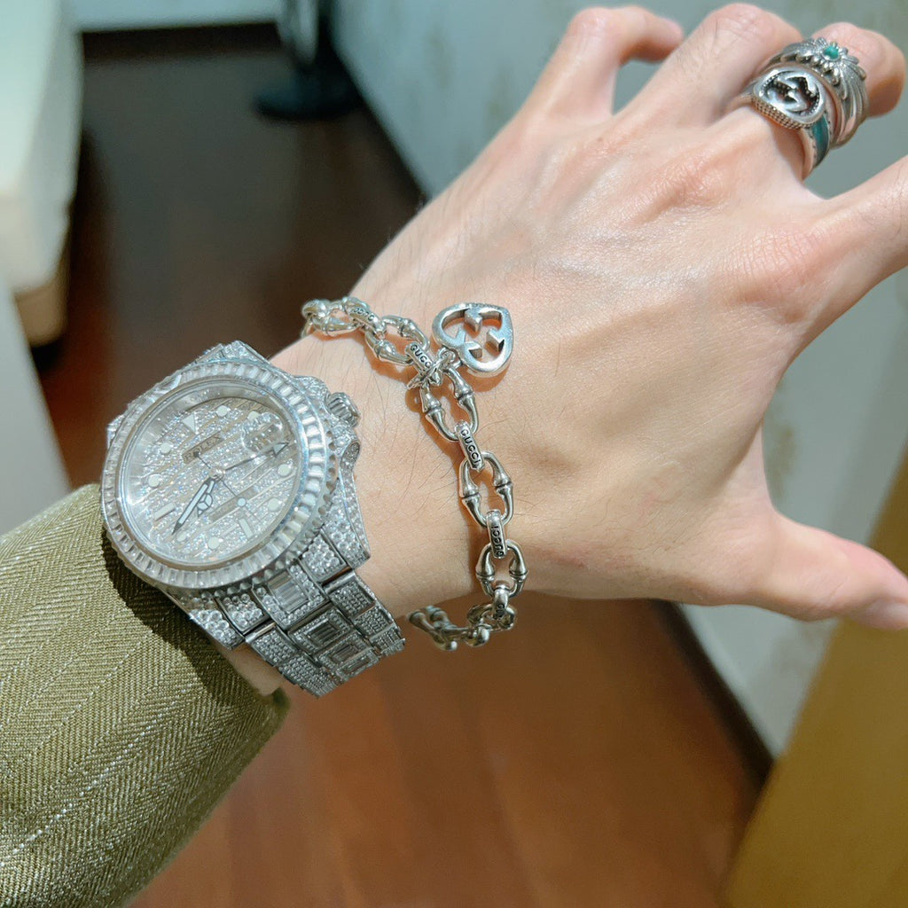 Gucci Silver-Tone Double Chain Charm Bracelet - album image 7
