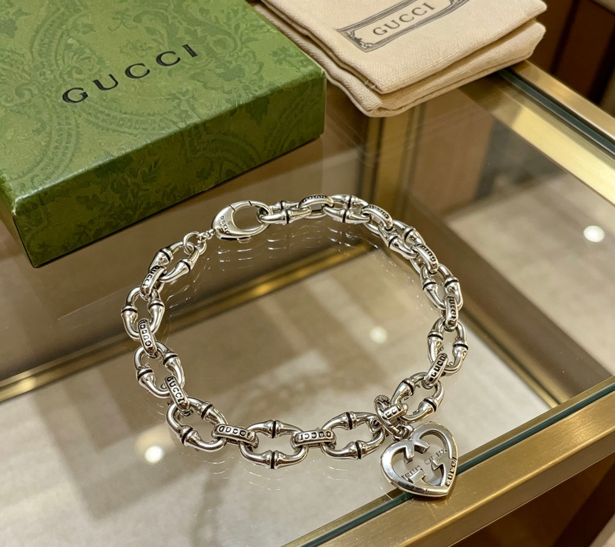 Gucci Silver-Tone Double Chain Charm Bracelet - album image 8