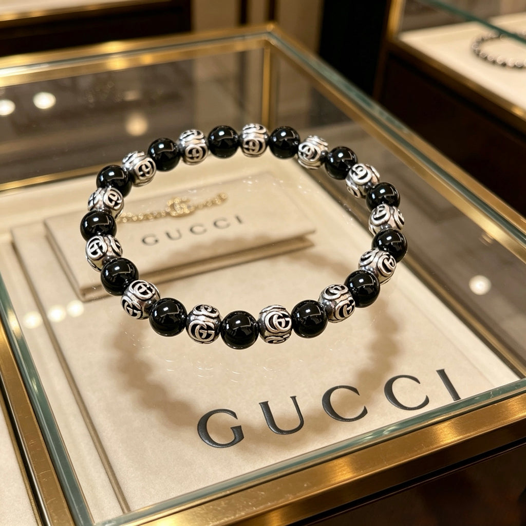 Gucci Anger Forest Interlocking G Black Agate Agate Crystal Accent Antiqued Bracelet - album image 1
