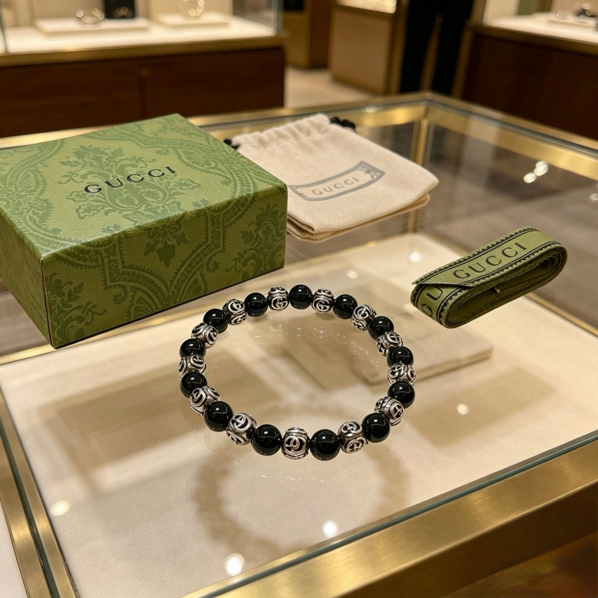 Gucci Anger Forest Interlocking G Black Agate Agate Crystal Accent Antiqued Bracelet - album image 4