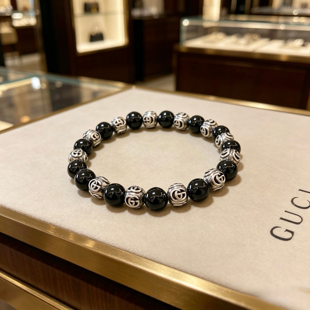 Gucci Anger Forest Interlocking G Black Agate Agate Crystal Accent Antiqued Bracelet - album image 2