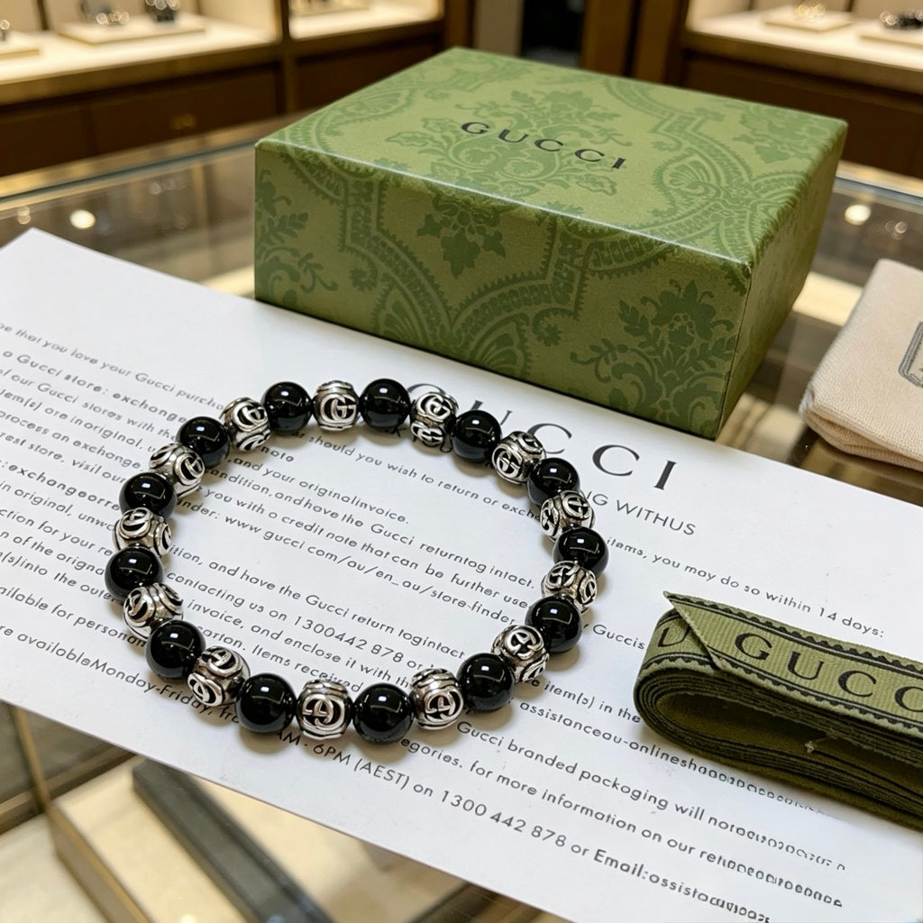 Gucci Anger Forest Interlocking G Black Agate Agate Crystal Accent Antiqued Bracelet - album image 5