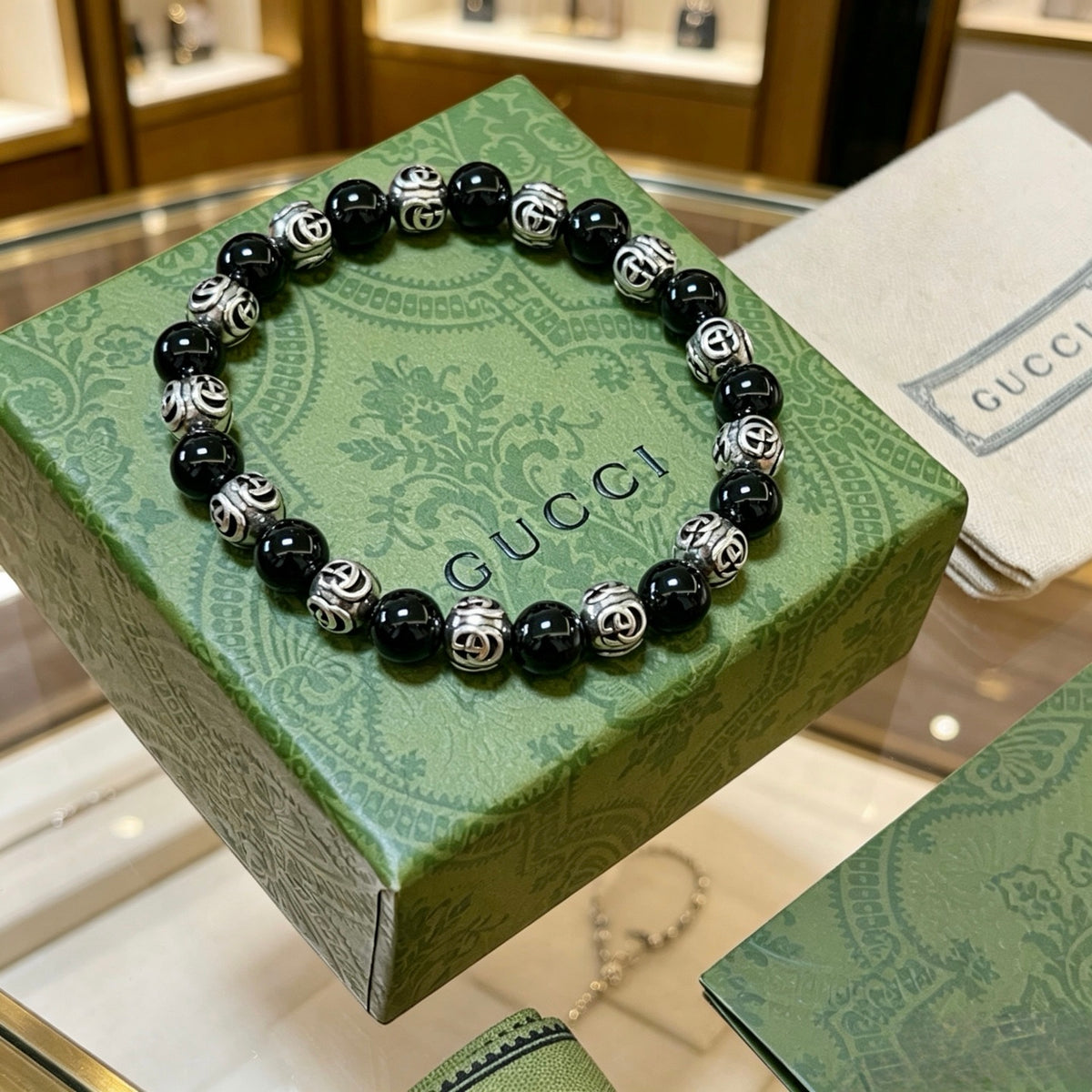 Gucci Anger Forest Interlocking G Black Agate Agate Crystal Accent Antiqued Bracelet - album image 8