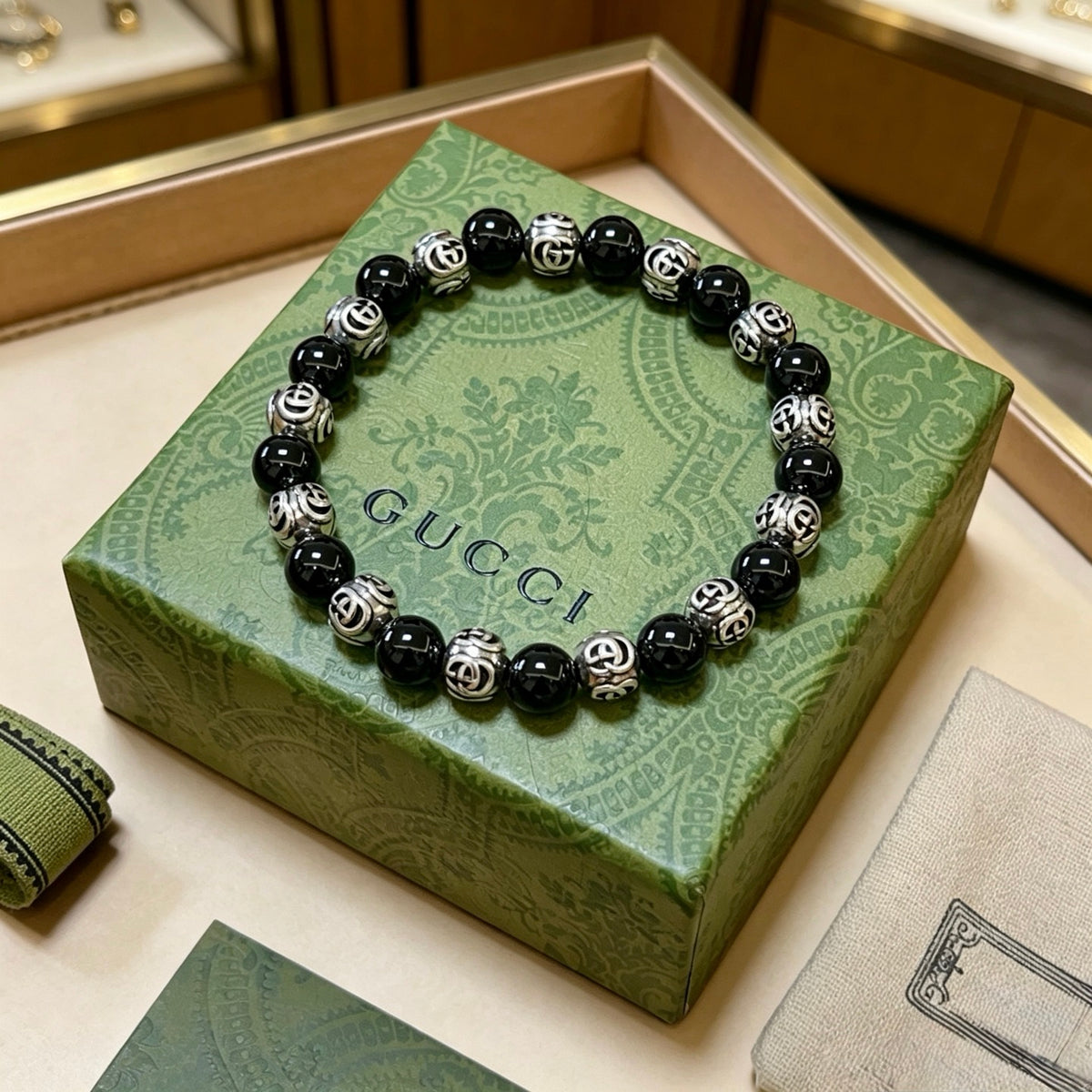 Gucci Anger Forest Interlocking G Black Agate Agate Crystal Accent Antiqued Bracelet - album image 7