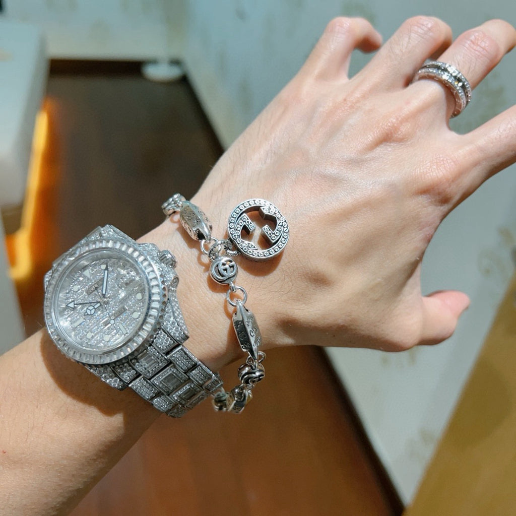 Gucci Silver-Tone Rectangular Link Bracelet with Medallion Charm - album image 6
