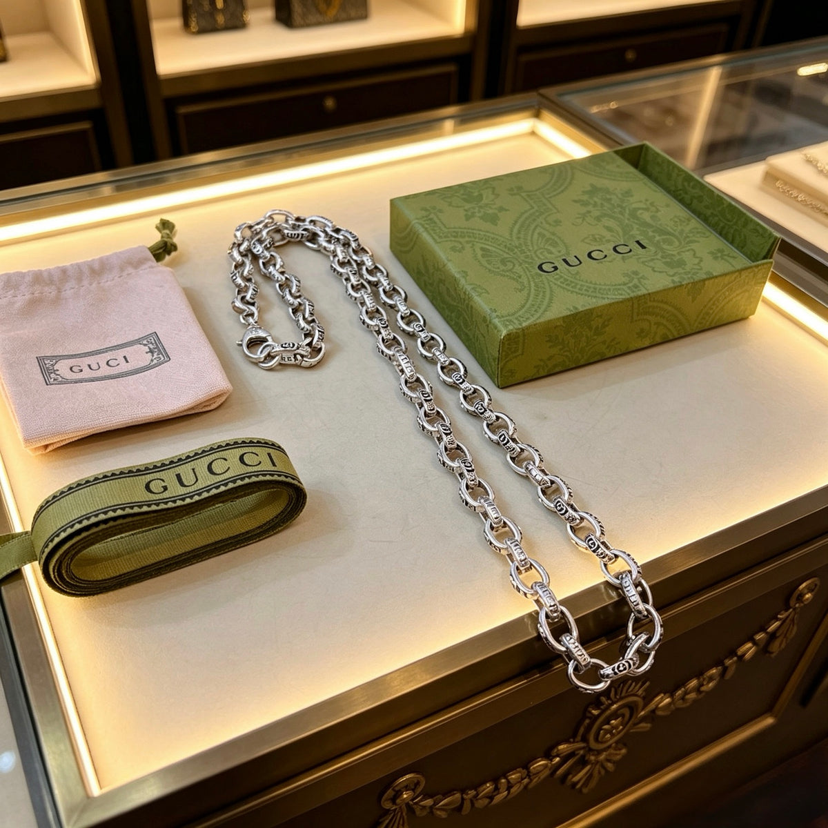 Gucci Anger Forest Interlocking G Antiqued Chain Necklace - album image 10