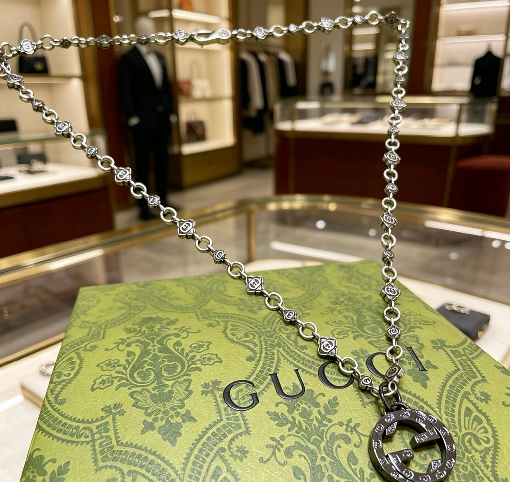 Gucci Anger Forest Interlocking G Antique Silver-Tone Silver-Tone Antiqued Chain Necklace - album image 4