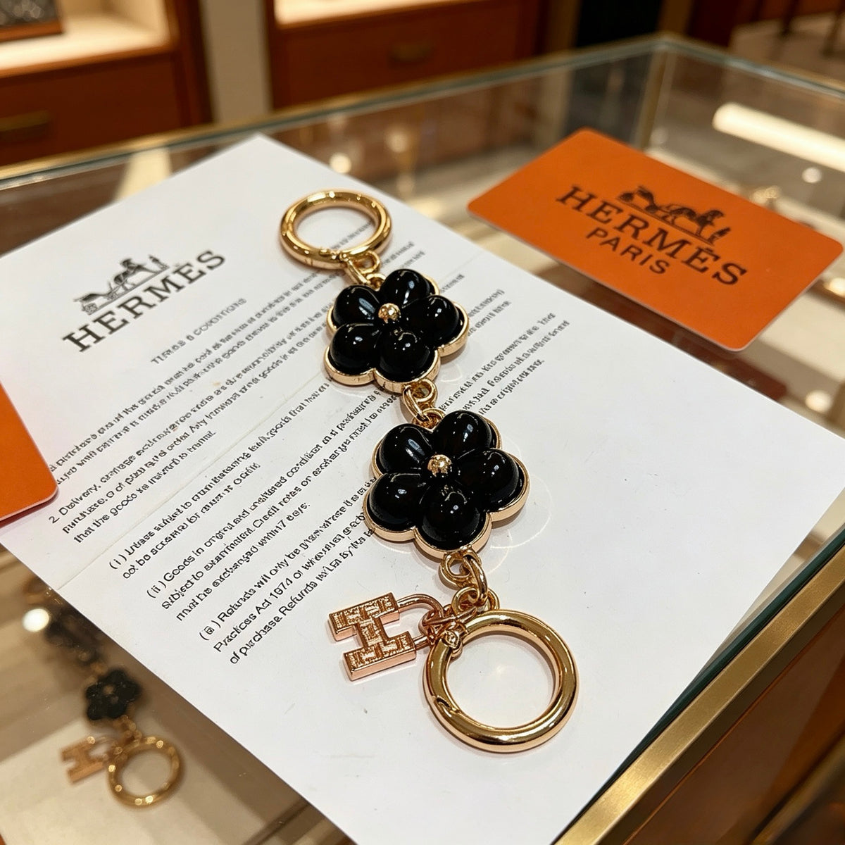 Hermès Black Flower-Charm Keychain - album image 4